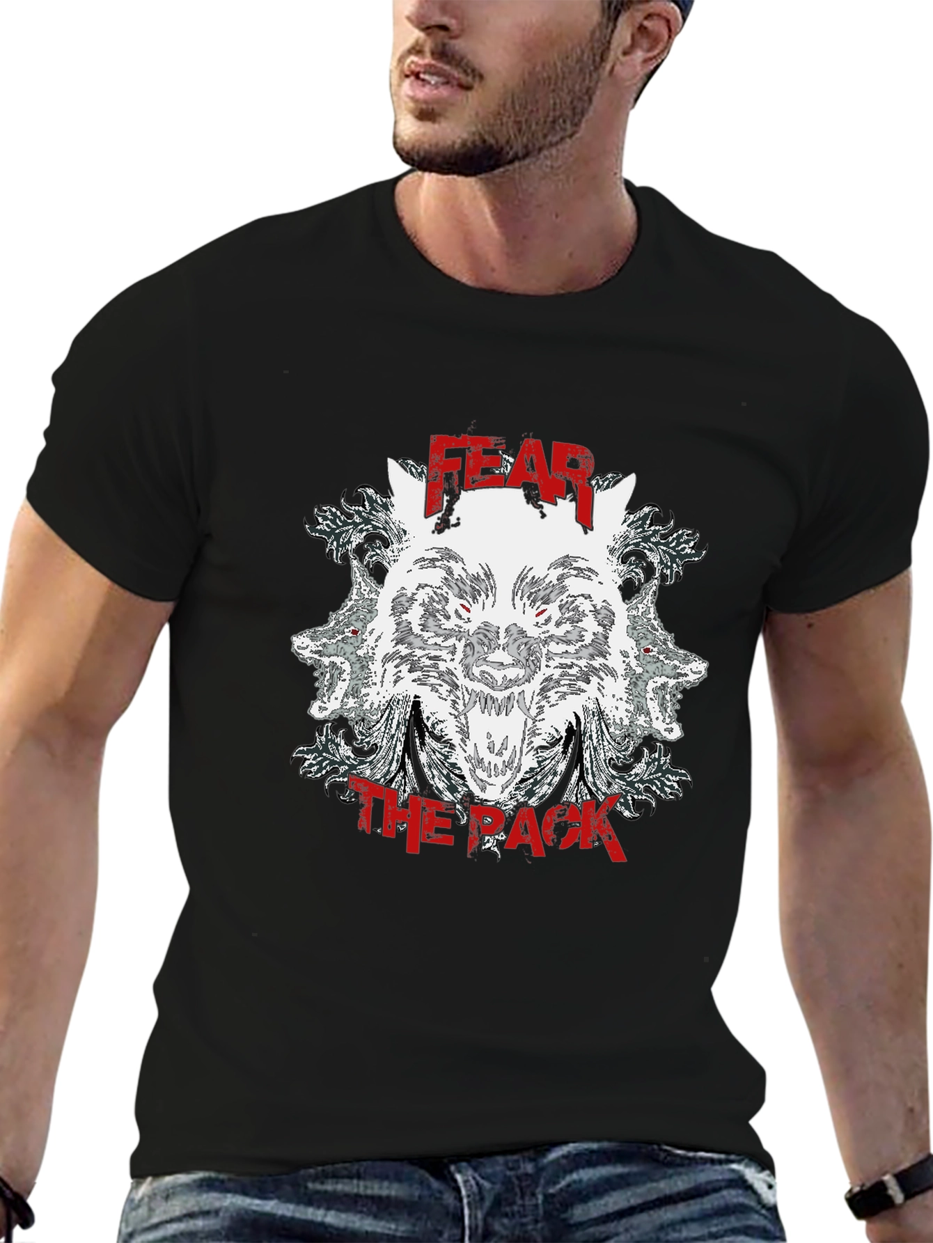 Black Fear The Pack Wolf Graphic T-Shirt view 6