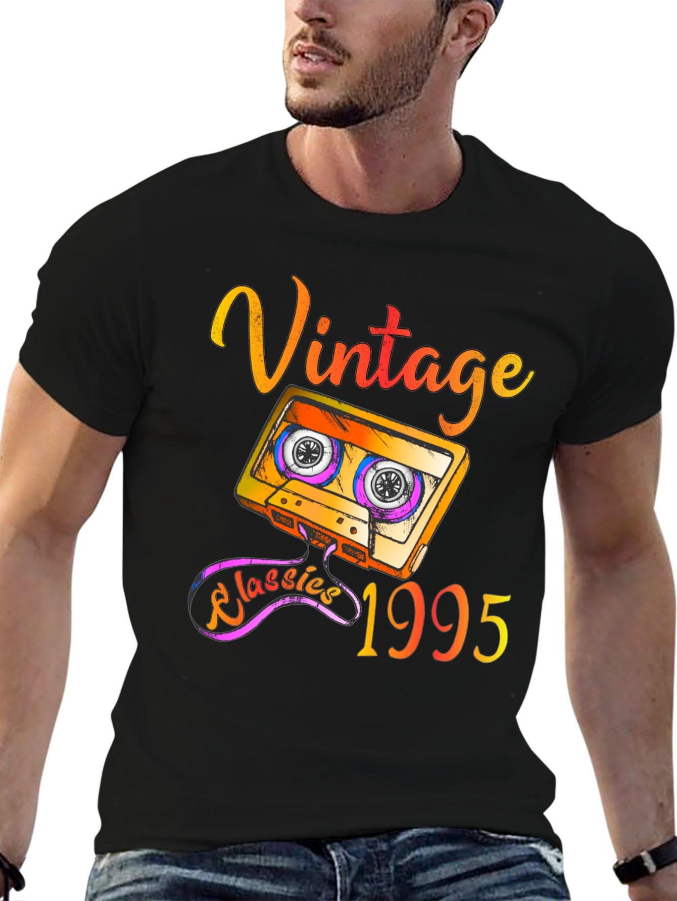 Black Vintage 1995 Cassette Tape T-Shirt - Retro Classics view 6