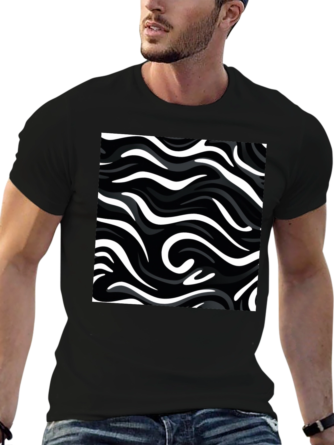 Black Abstract Swirl T-Shirt - Modern Graphic Tee view 6