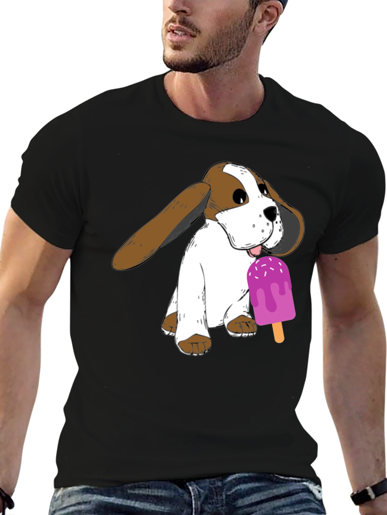 Black Dog with Popsicle Graphic T-Shirt - Black view 6