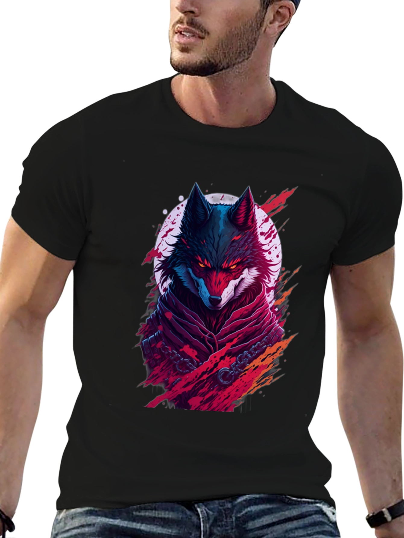 Black Crimson Wolf Graphic Tee - Men's Black T-Shirt view 6