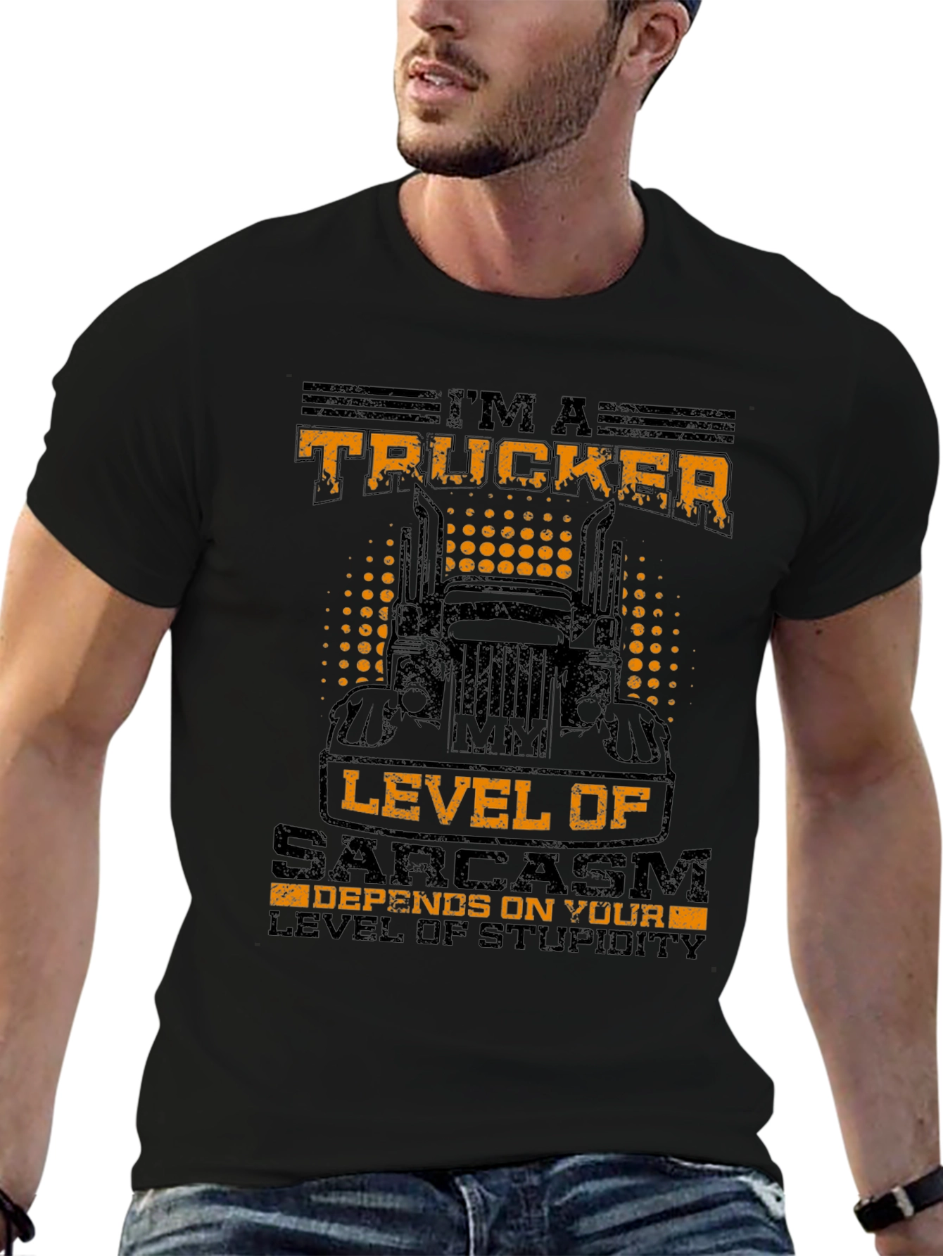 Black Trucker Sarcasm Level T-Shirt view 6