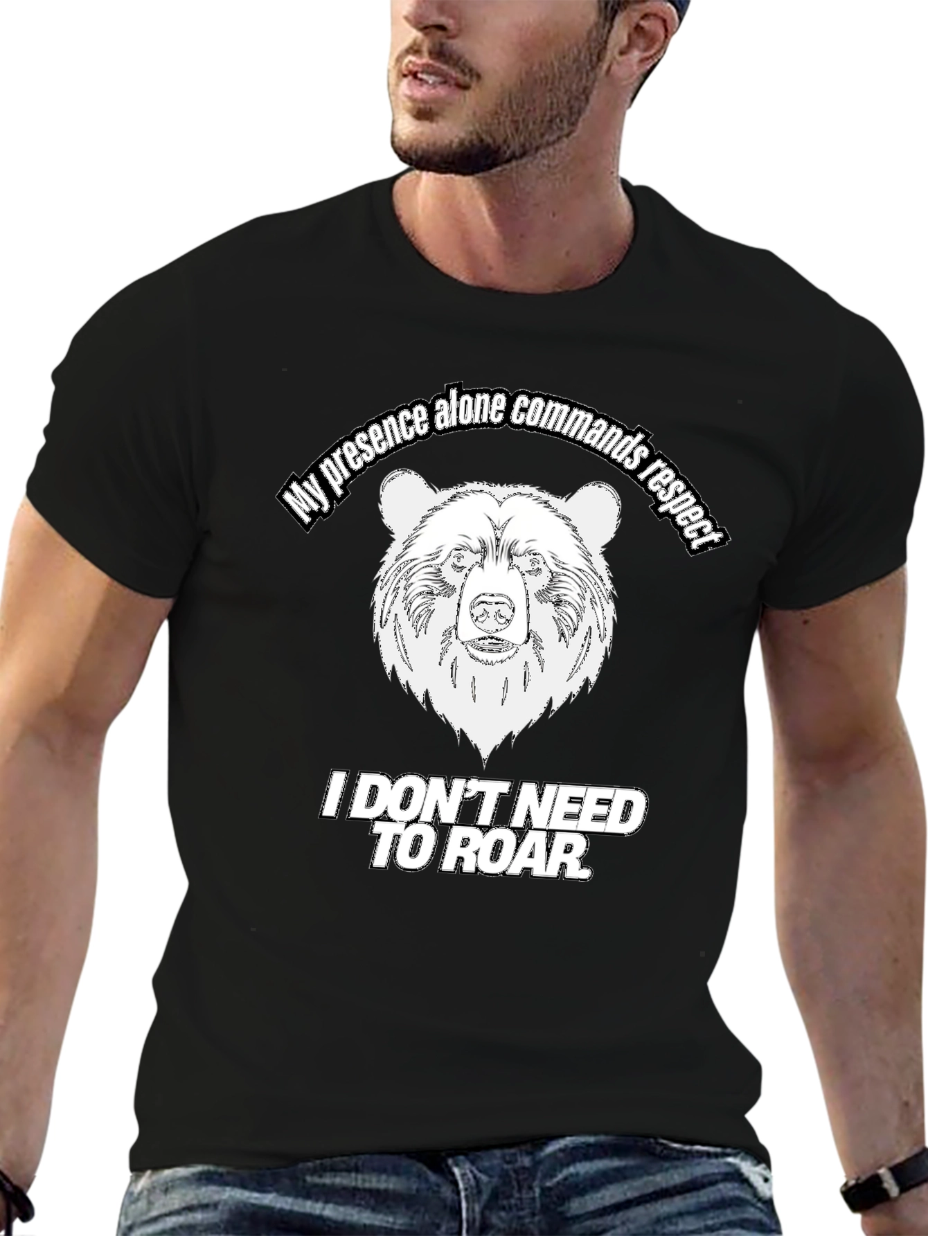 Black My Presence Alone Commands Respect Bear T-Shirt view 6