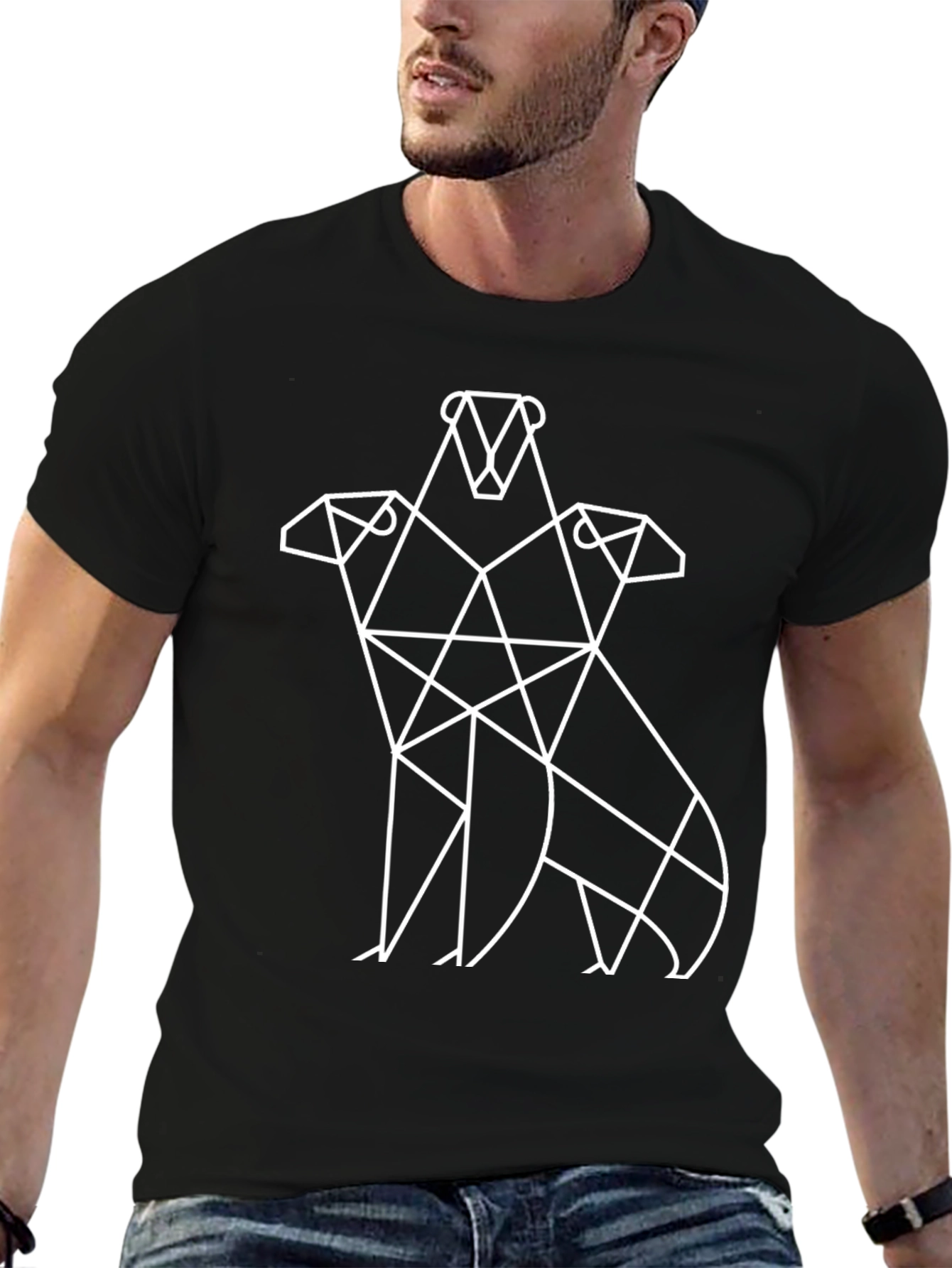Black Geometric Animal Graphic Tee - Black view 6