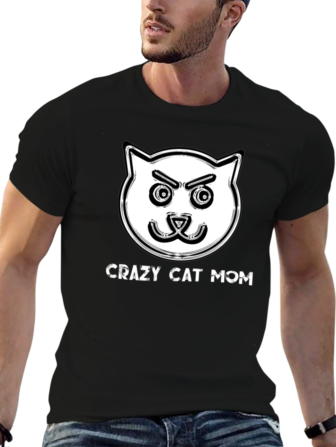 Black Crazy Cat Mom Graphic T-Shirt view 6