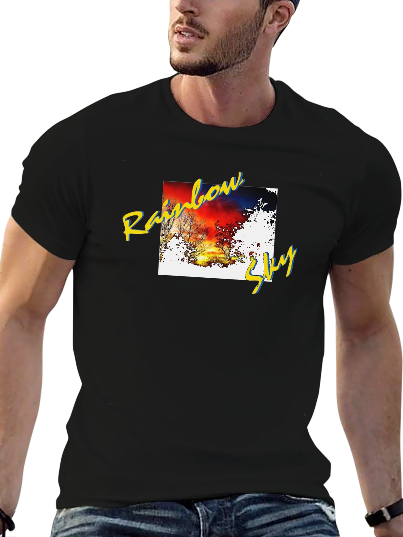 Black Rainbow Sky Graphic Black Tee view 6