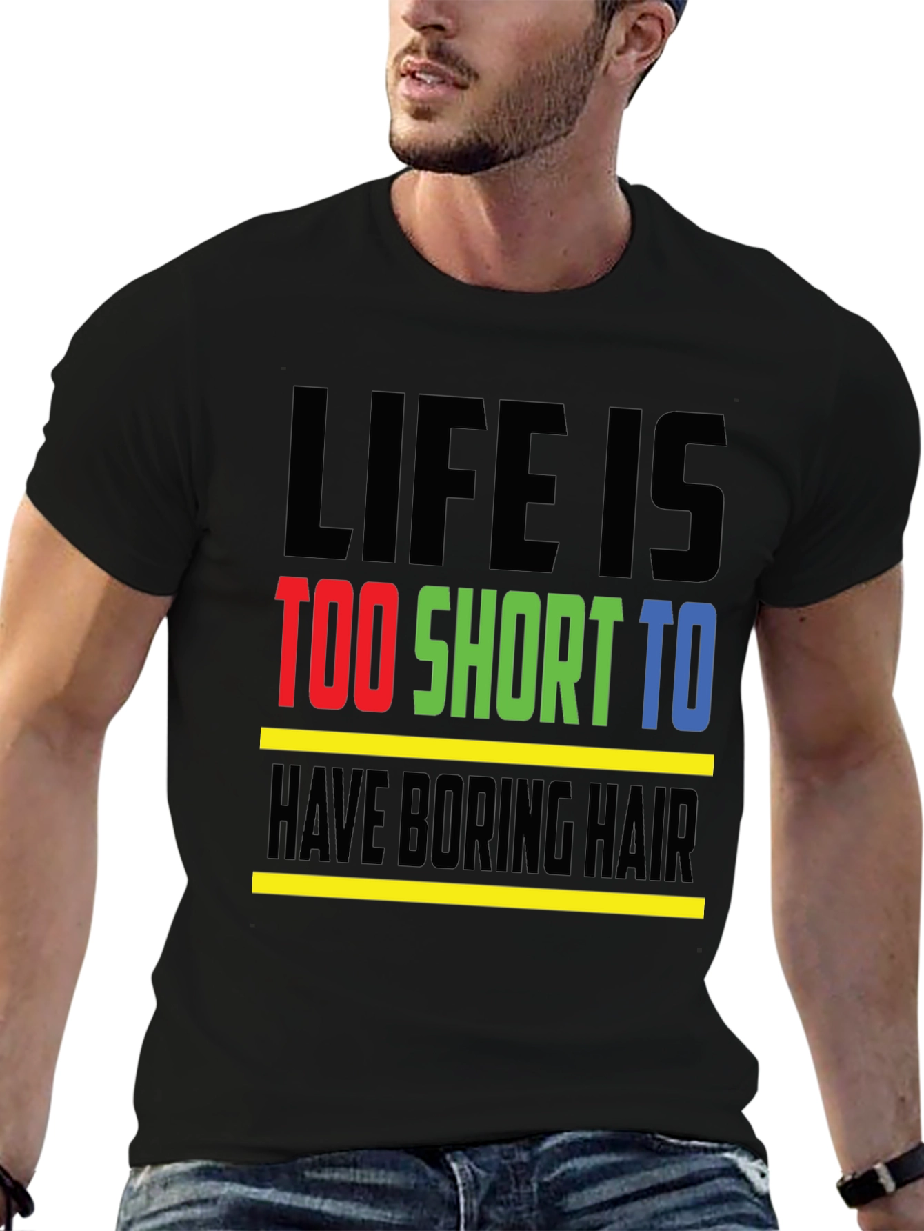 Black Life is Too Short T-Shirt - Funny Hair Statement Tee view 6