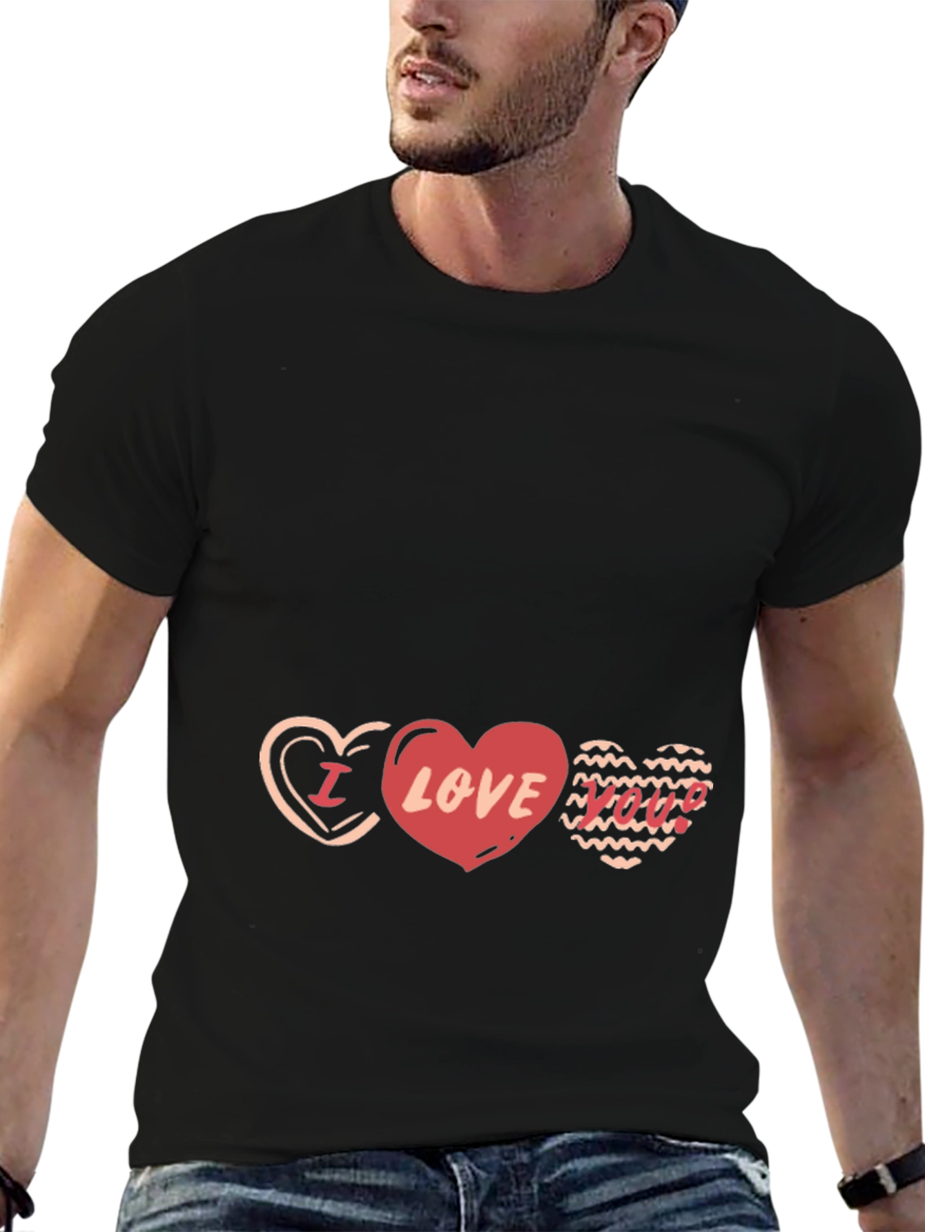 Black I Love You Hearts Graphic Black T-Shirt view 6