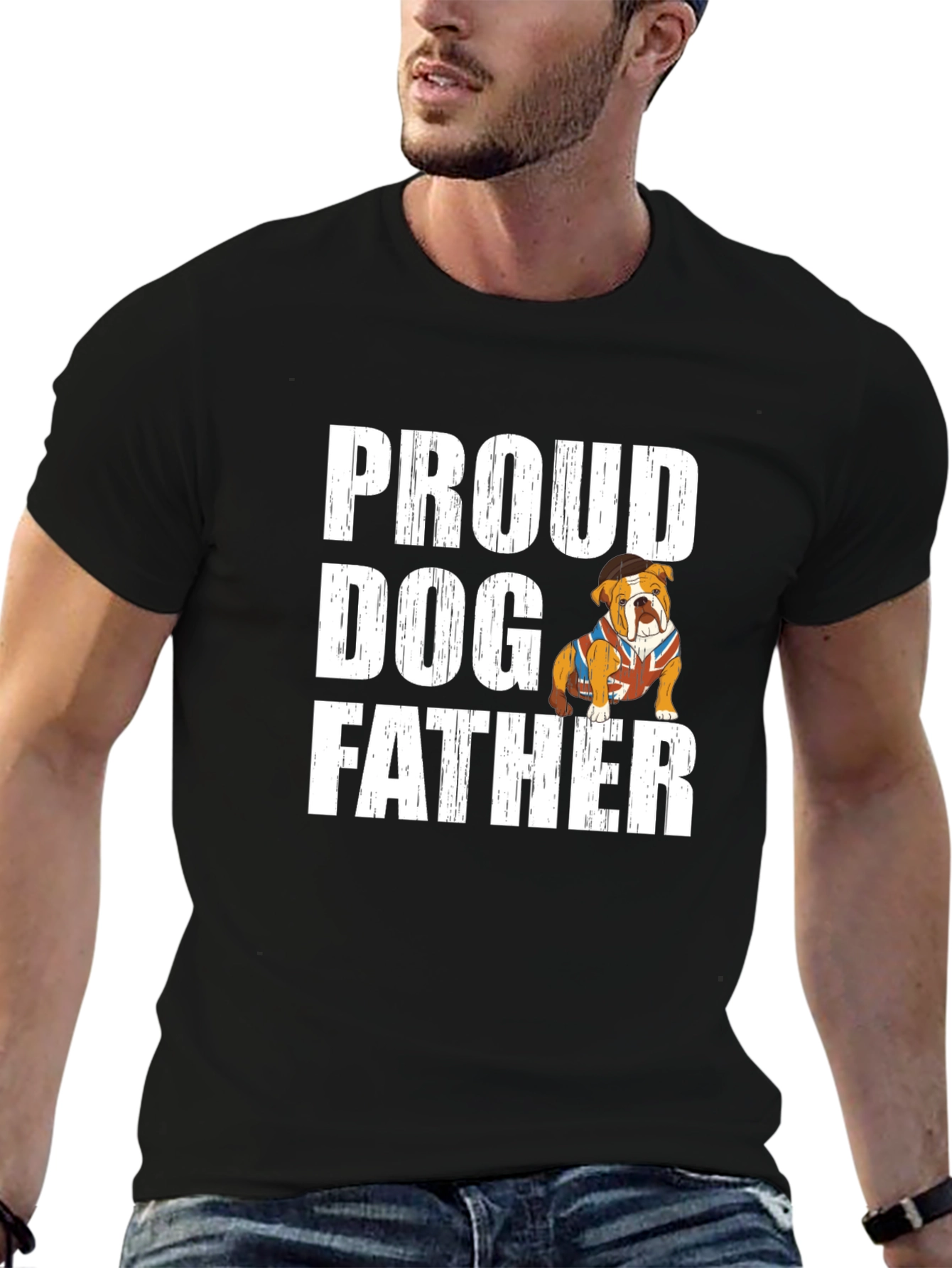 Black Proud Dog Father T-Shirt - Bulldog Lover view 6