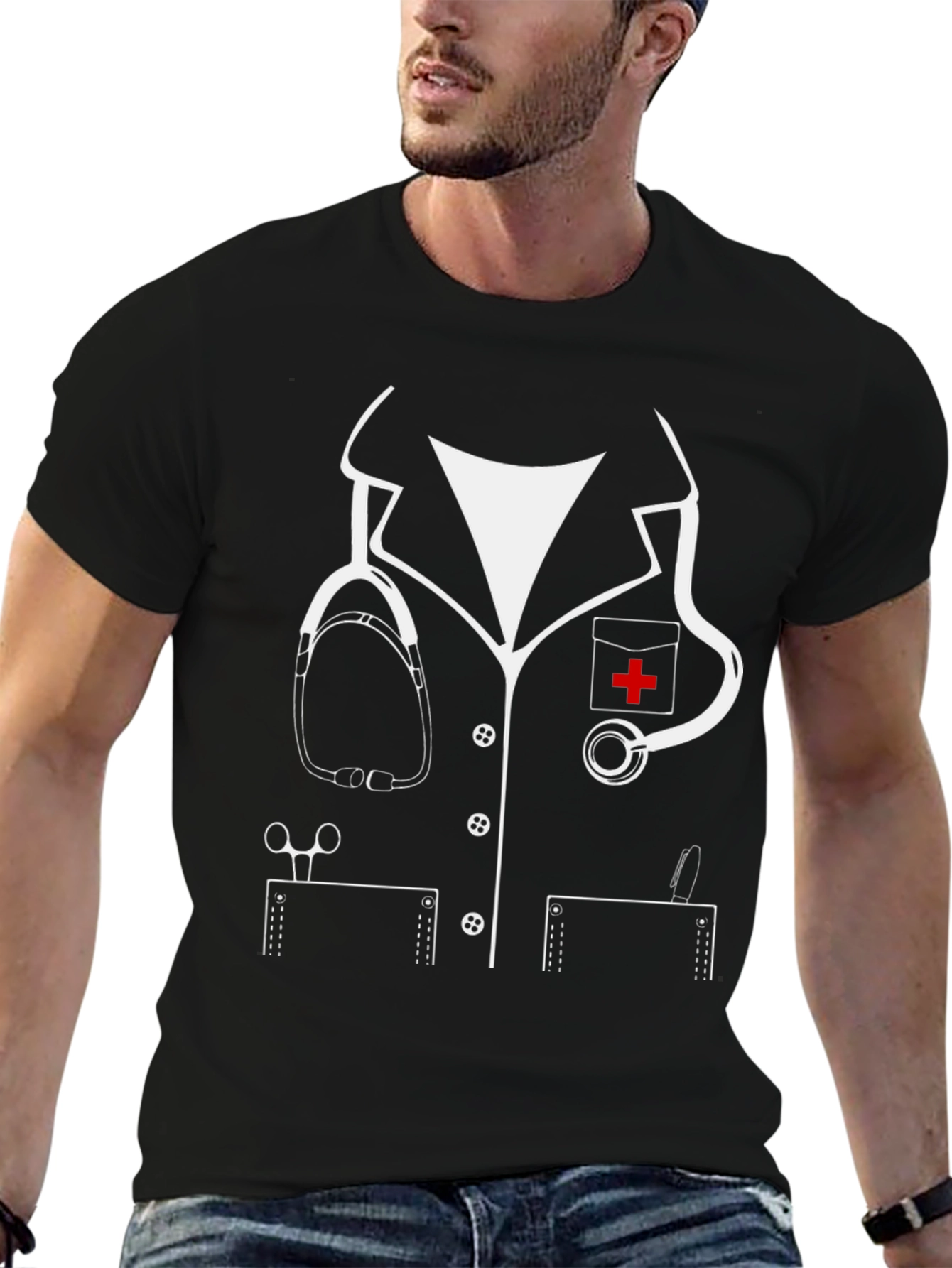Black Nurse Costume T-Shirt - Novelty Doctor Outfit Tee view 6
