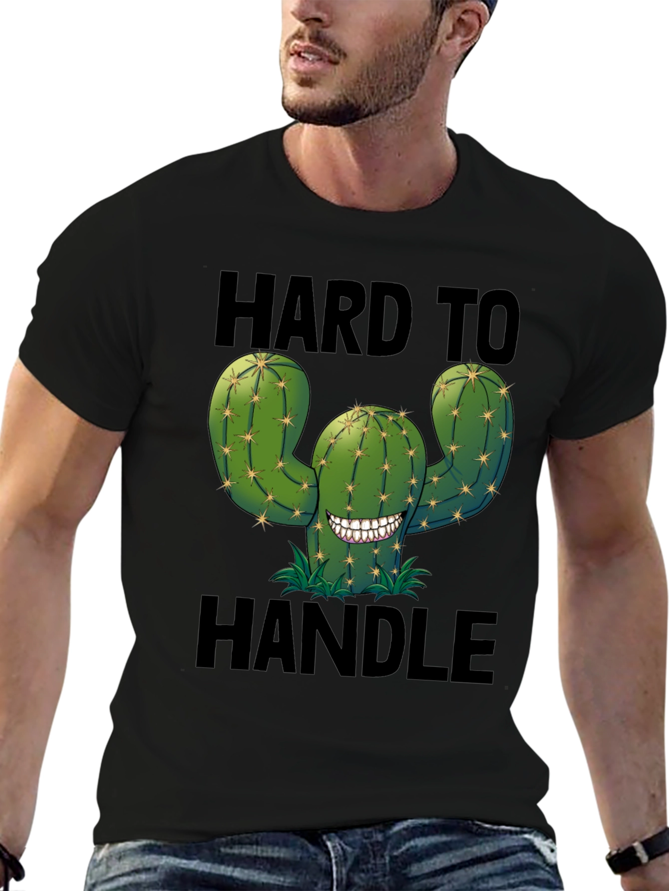 Black Hard to Handle Cactus T-Shirt - Funny Graphic Tee view 6