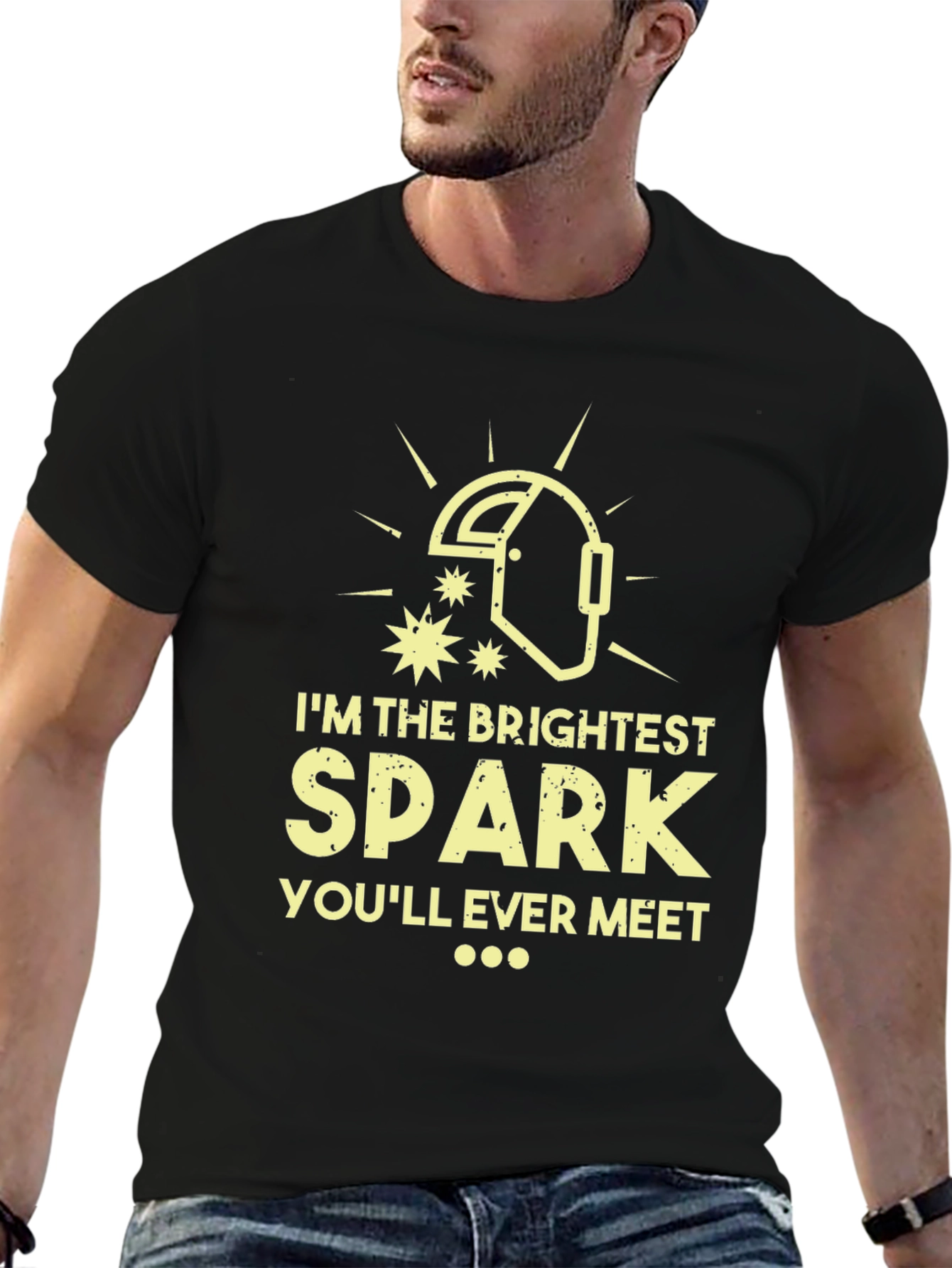 Black Brightest Spark Welder Humor T-Shirt view 6
