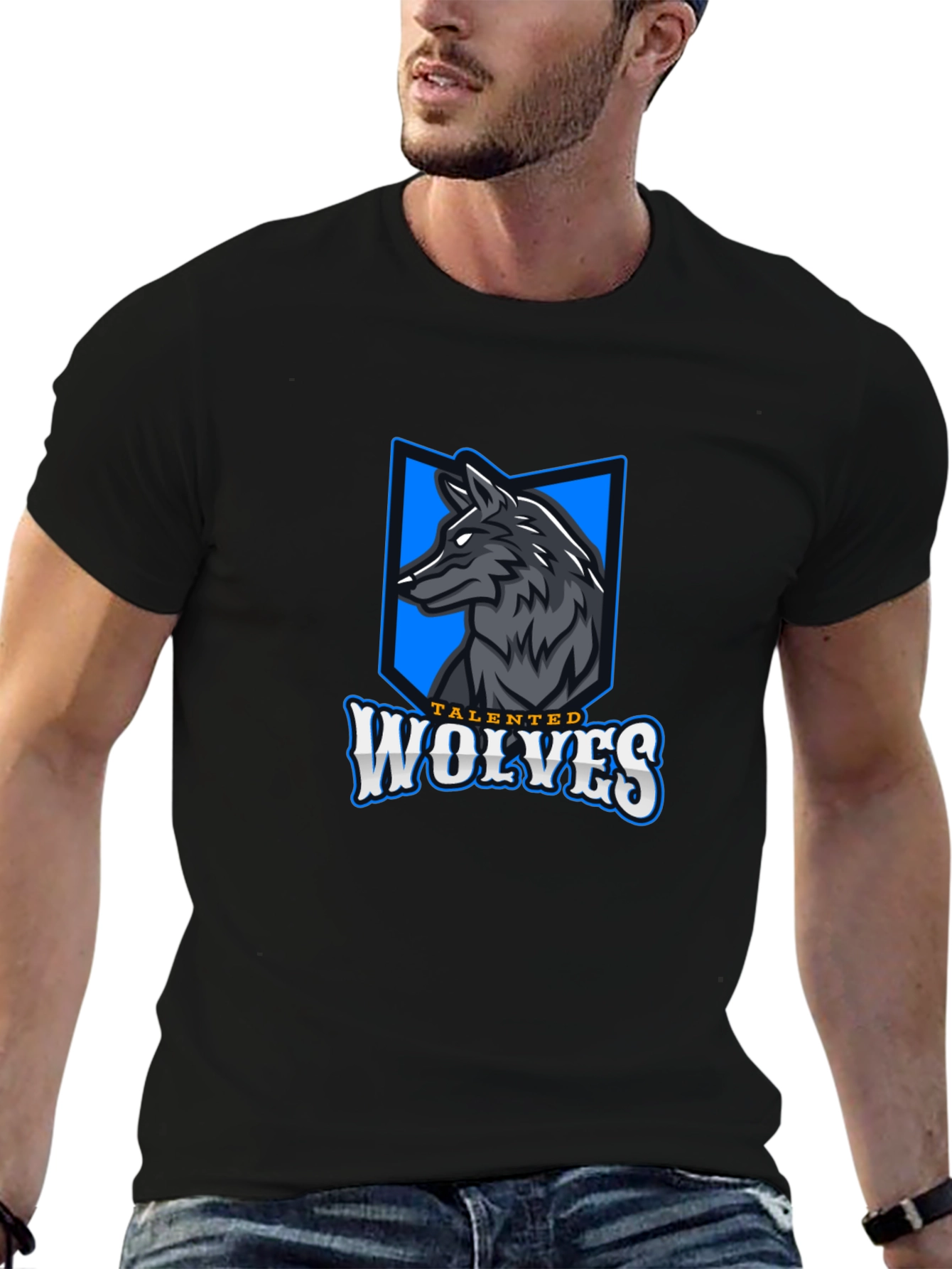 Black Talented Wolves Graphic Print Black T-Shirt view 6