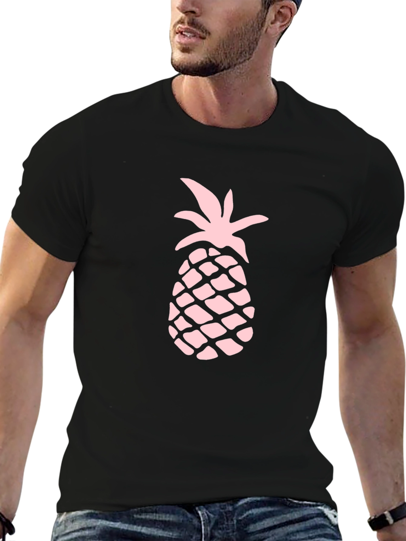 Black Pineapple Print Black T-Shirt - Tropical Summer Style view 6