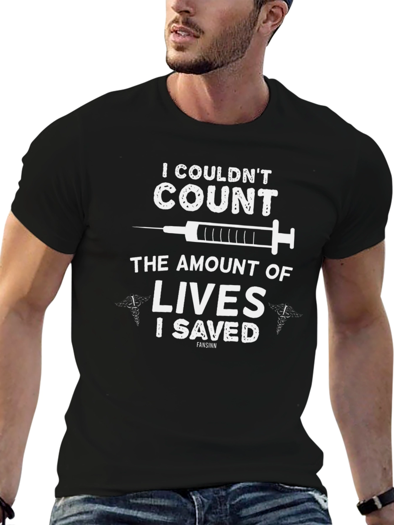Black I Couldn't Count Lives Saved Nurse/Doctor T-Shirt view 6