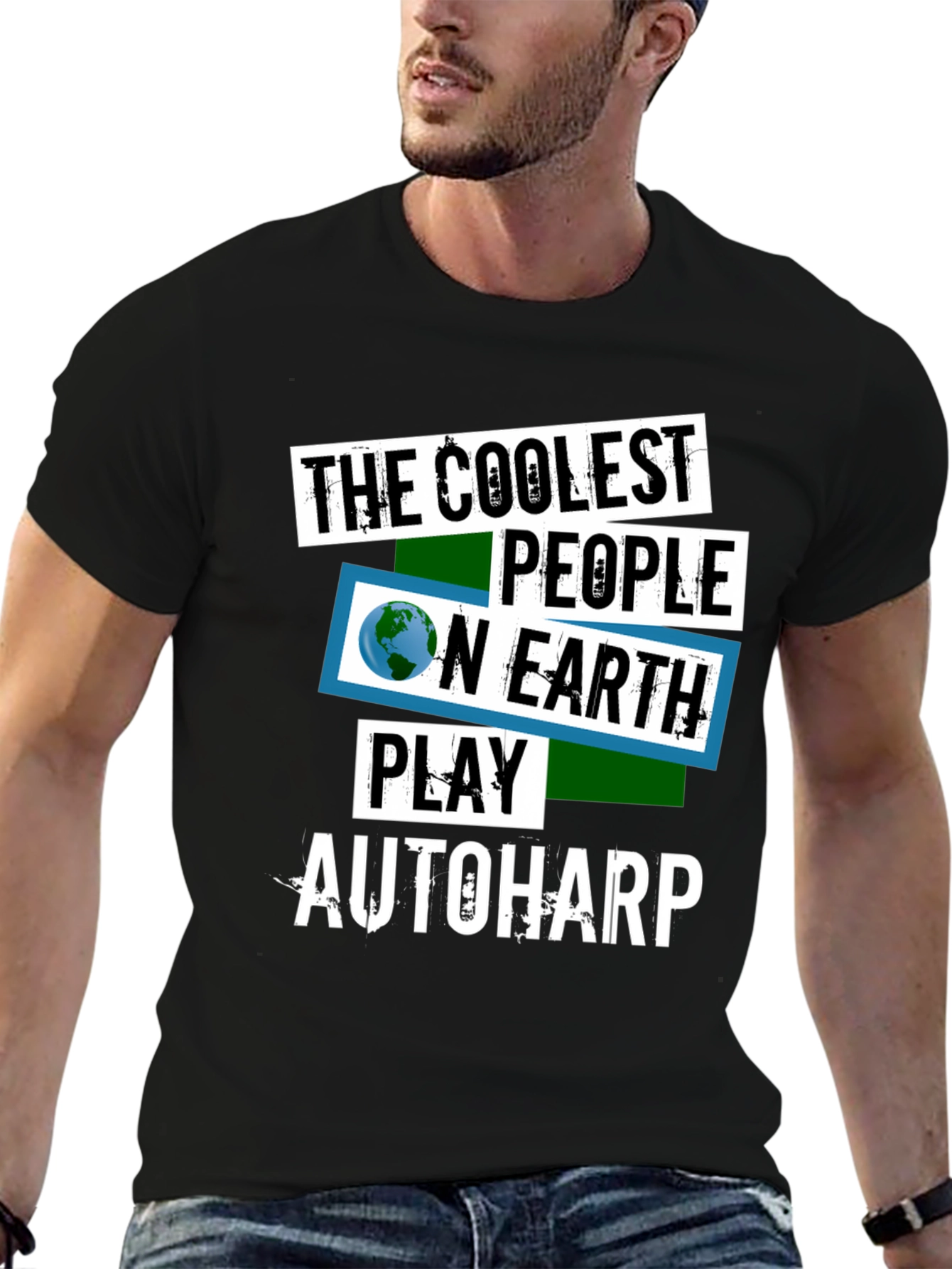 Black Coolest People Autoharp Player T-Shirt view 6