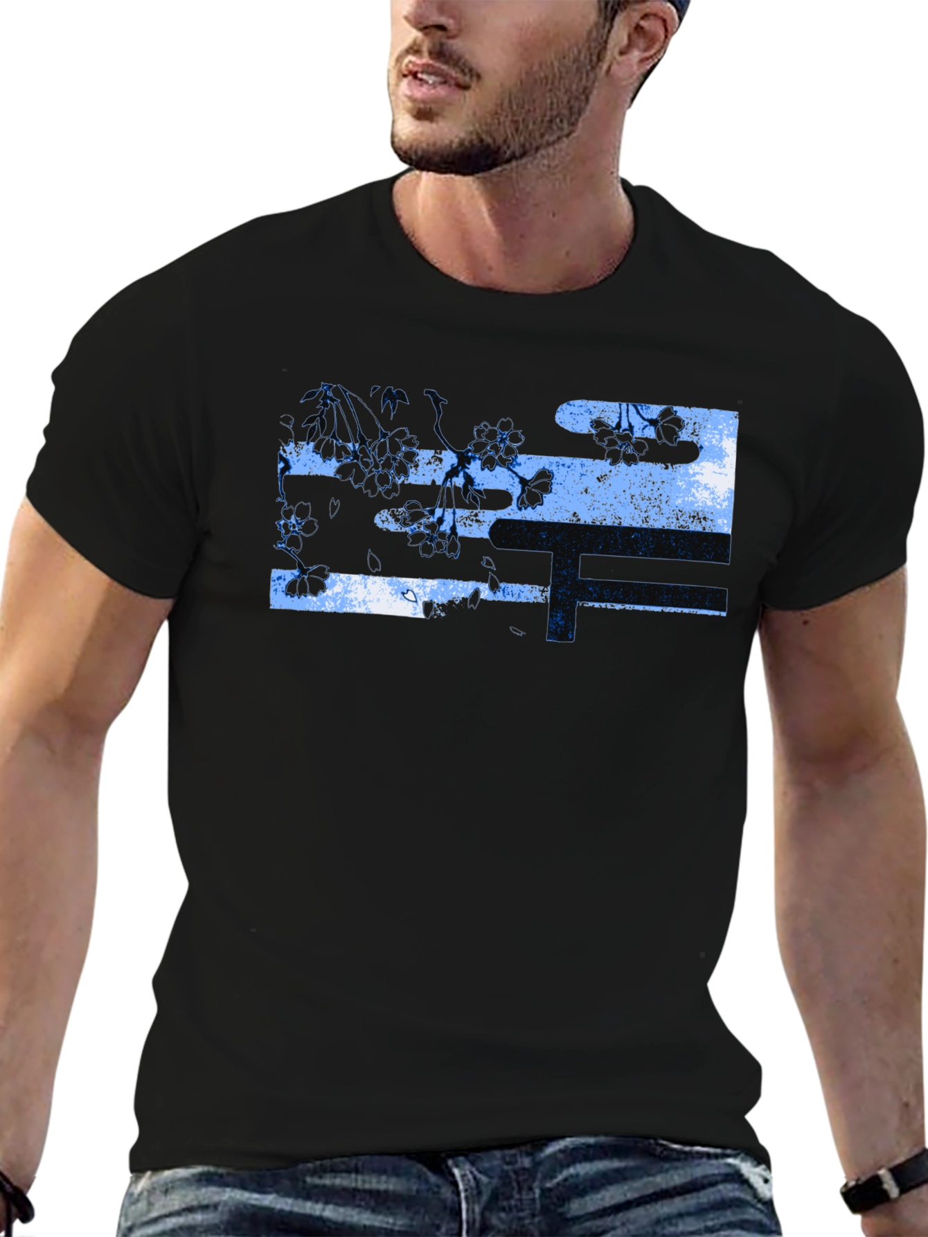 Black Black T-Shirt with Abstract Floral Design view 6