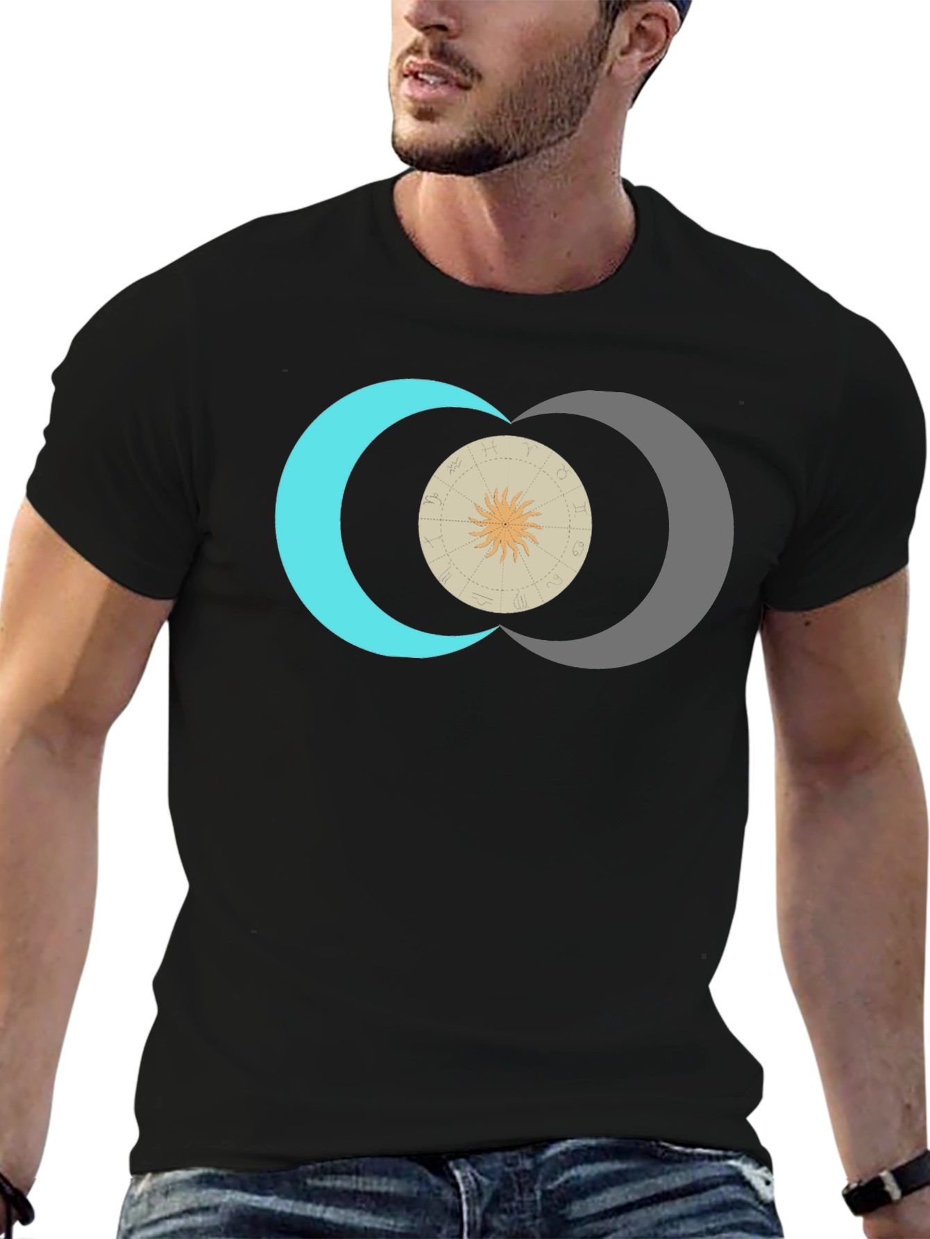 Black Celestial Sun & Moon Graphic Tee - Black view 6