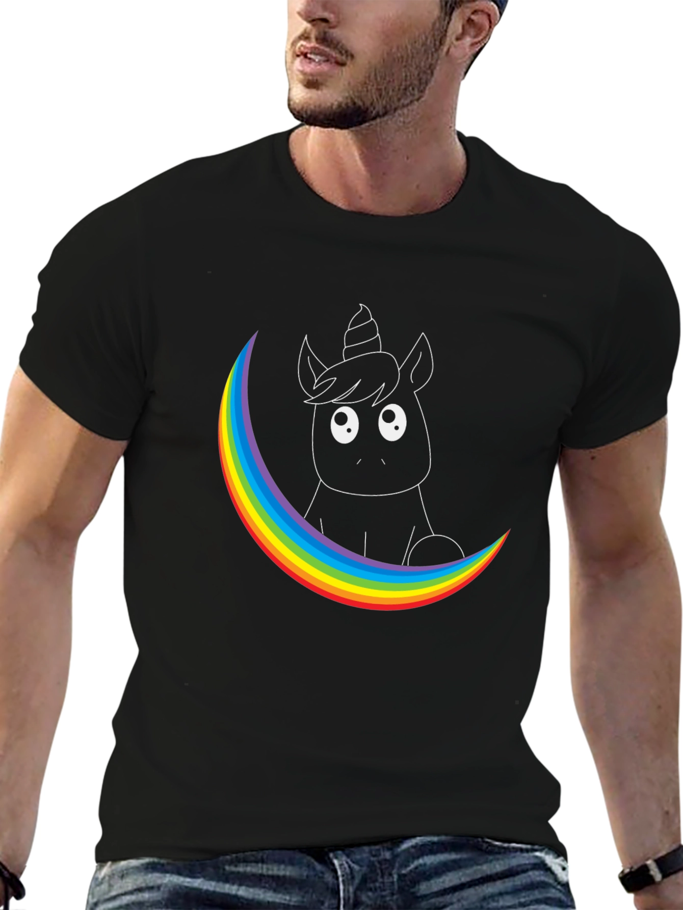 Black Unicorn Rainbow T-Shirt - Graphic Tee view 6