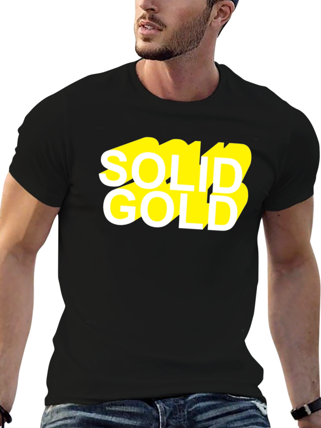 Black Solid Gold Graphic Black T-Shirt view 6