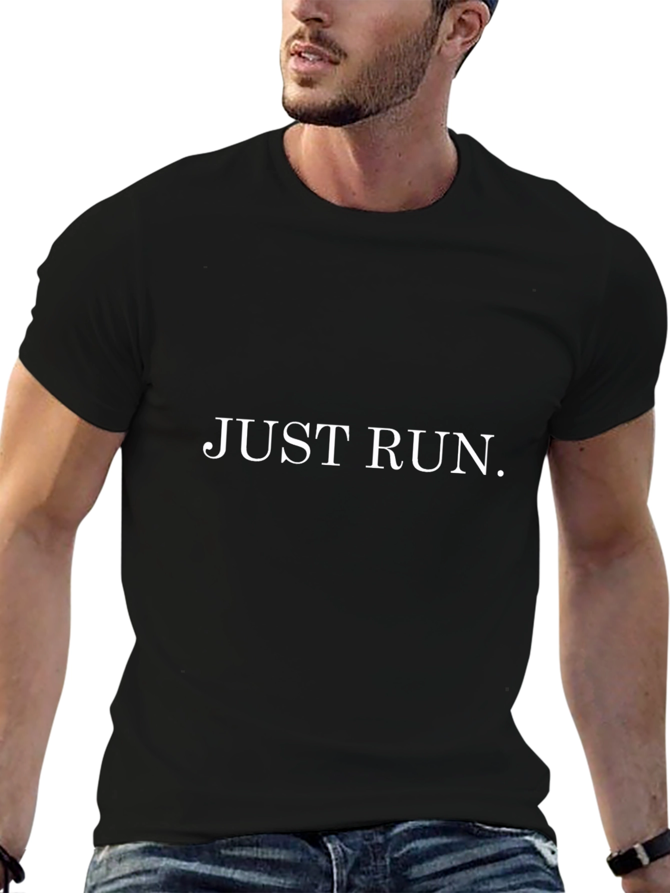 Black Just Run T-Shirt - Motivational Fitness Apparel view 6