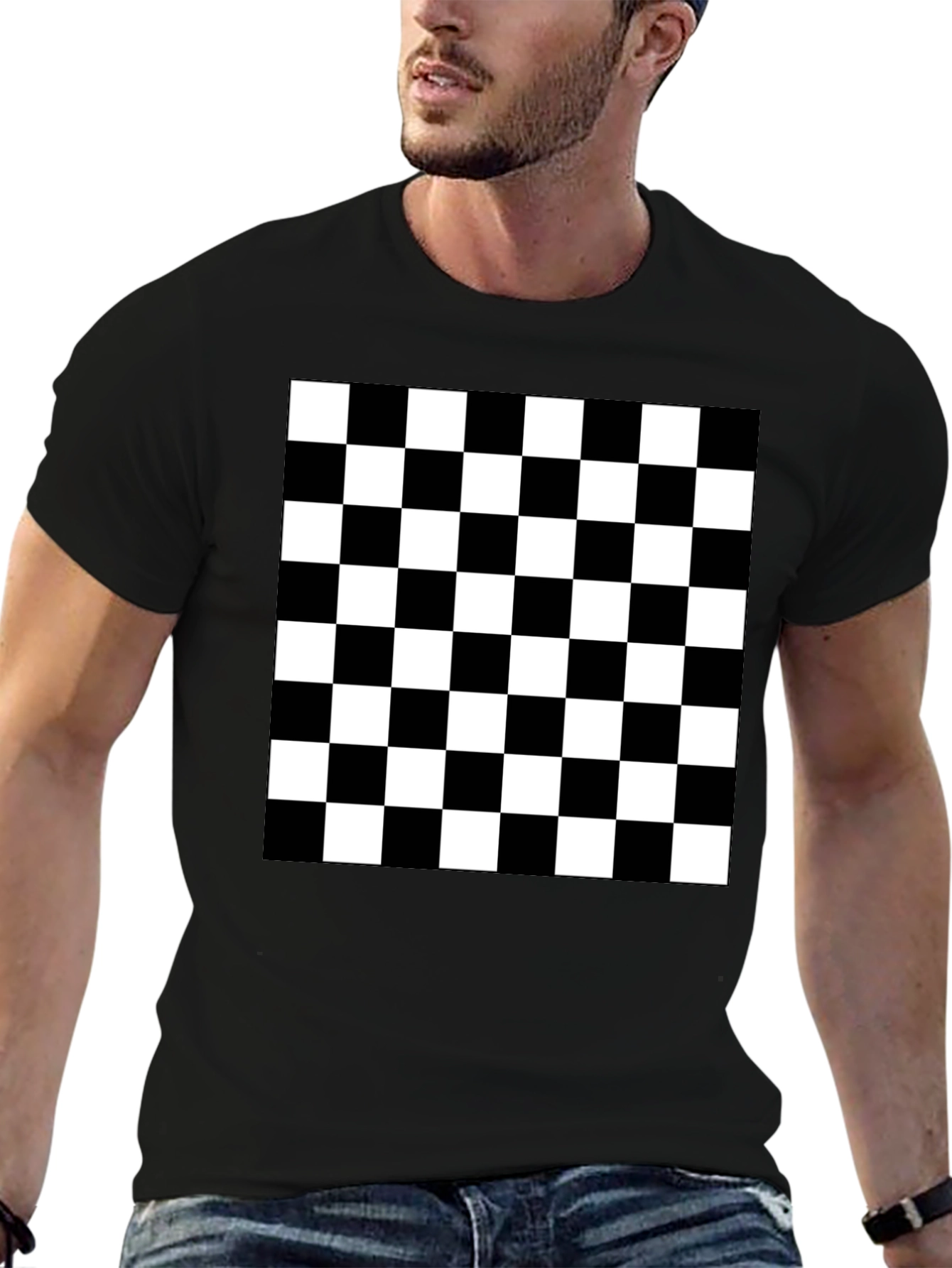Black Checkered Pattern T-Shirt view 6
