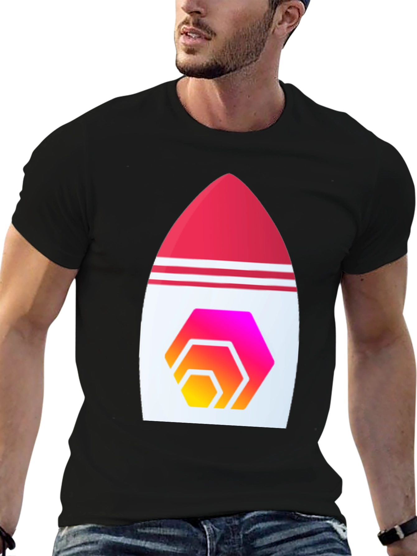 Black Hex Crypto Rocket T-Shirt - Black Cotton Blend view 6