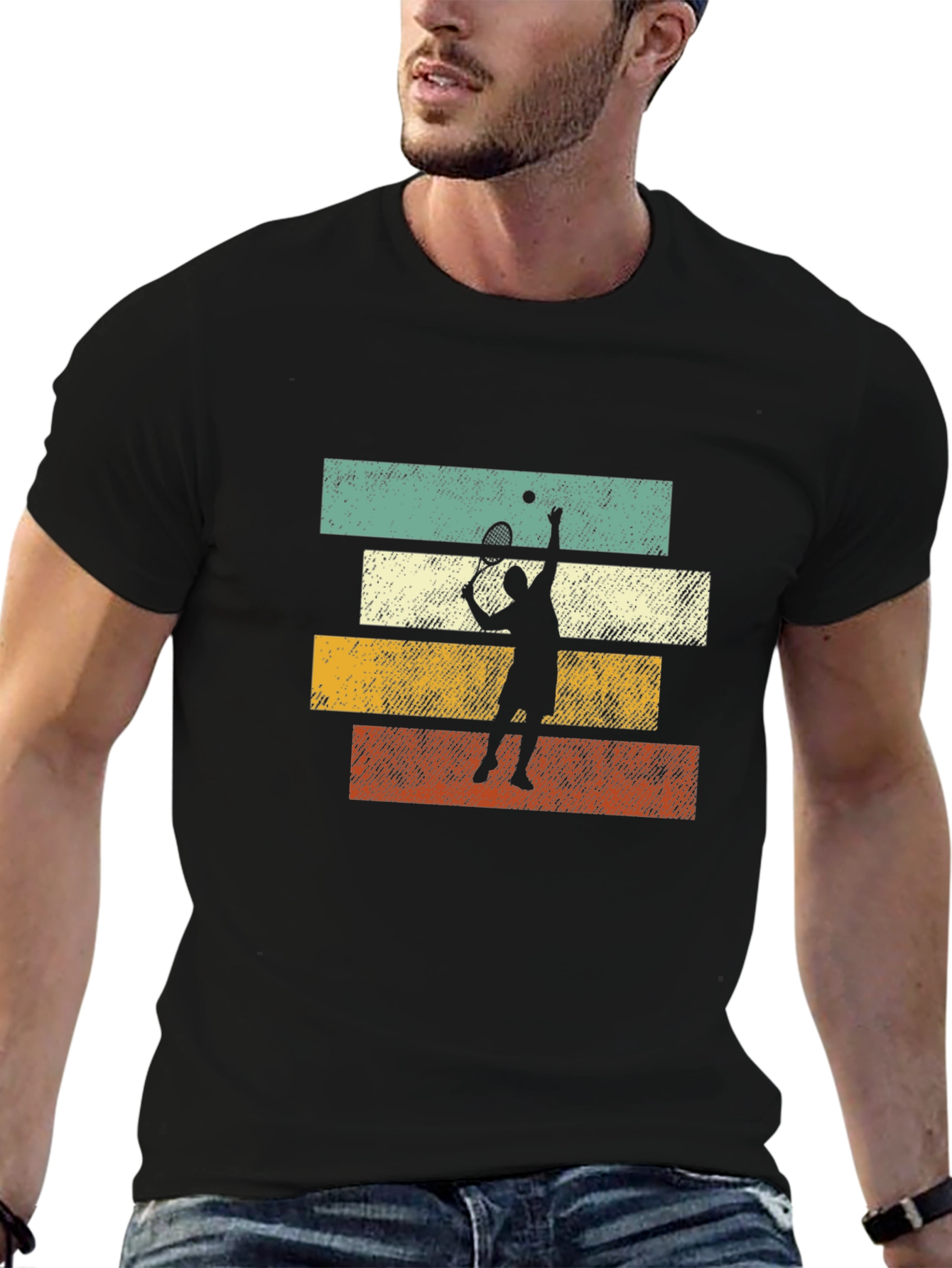 Black Vintage Tennis Player Graphic Tee view 6