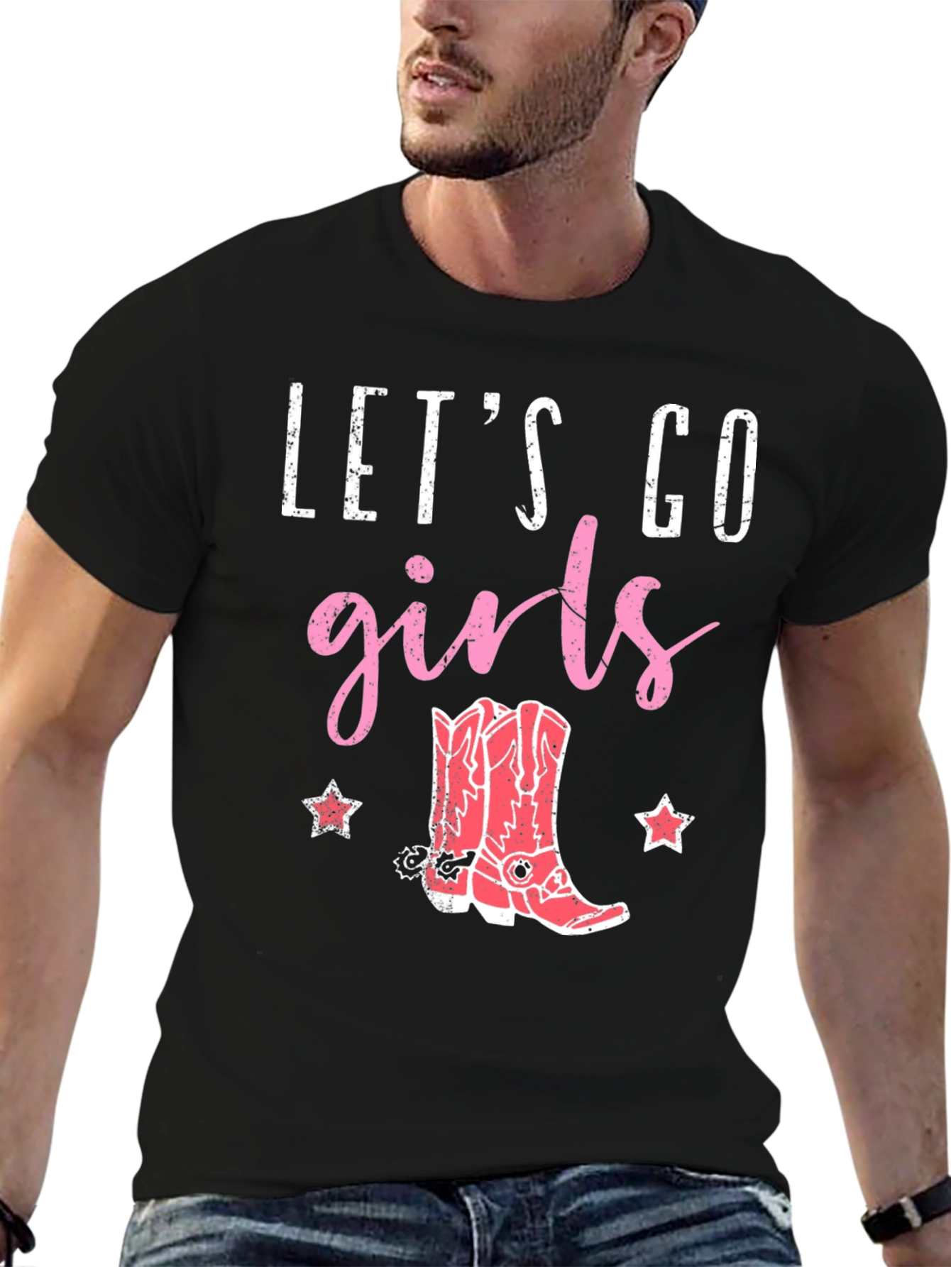 Black Let's Go Girls Cowboy Boot Graphic Tee view 6