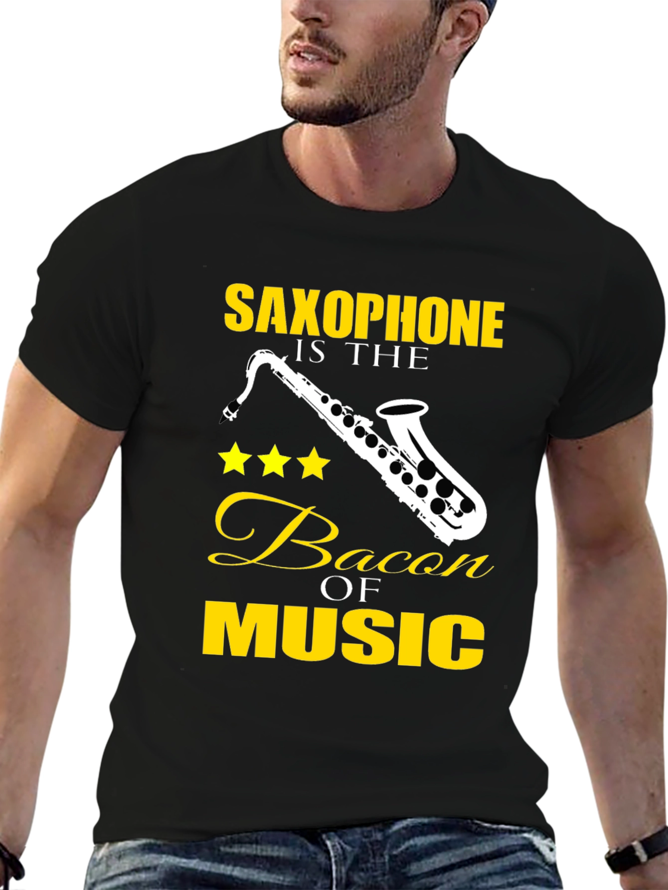 Black Saxophone is the Bacon of Music T-Shirt view 6