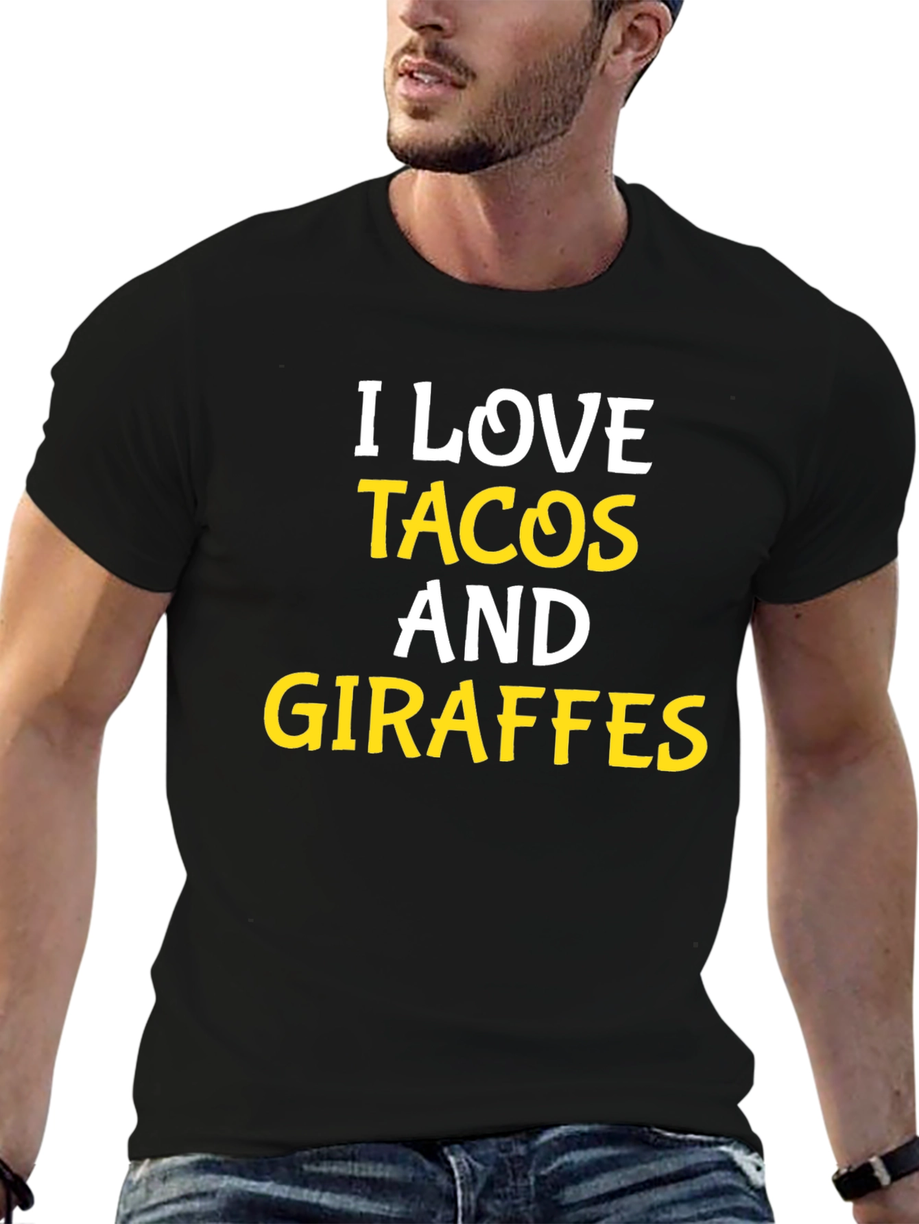 Black I Love Tacos and Giraffes Black Graphic T-Shirt view 6