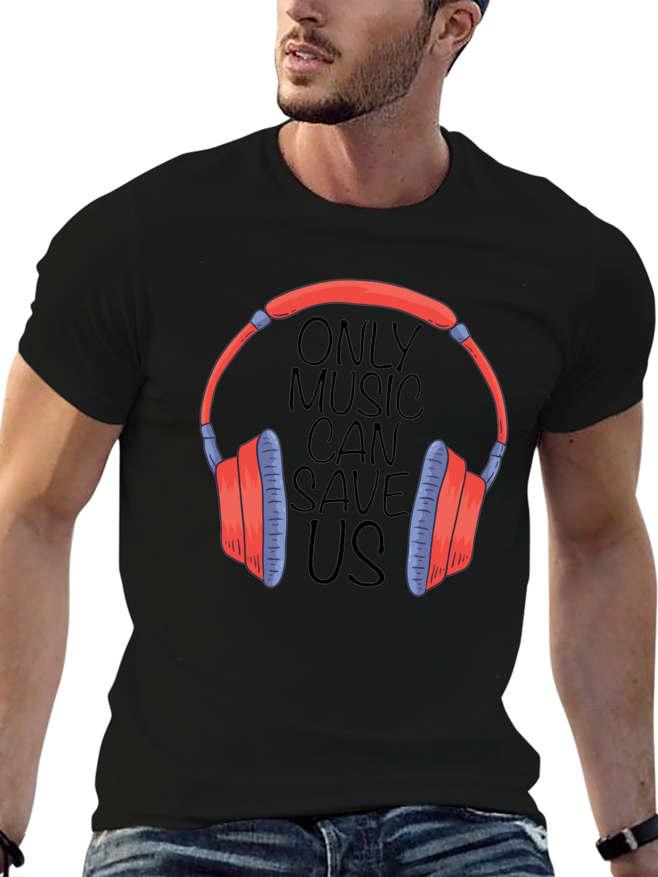 Black Music Lover T-Shirt: Headphones Graphic Tee view 6