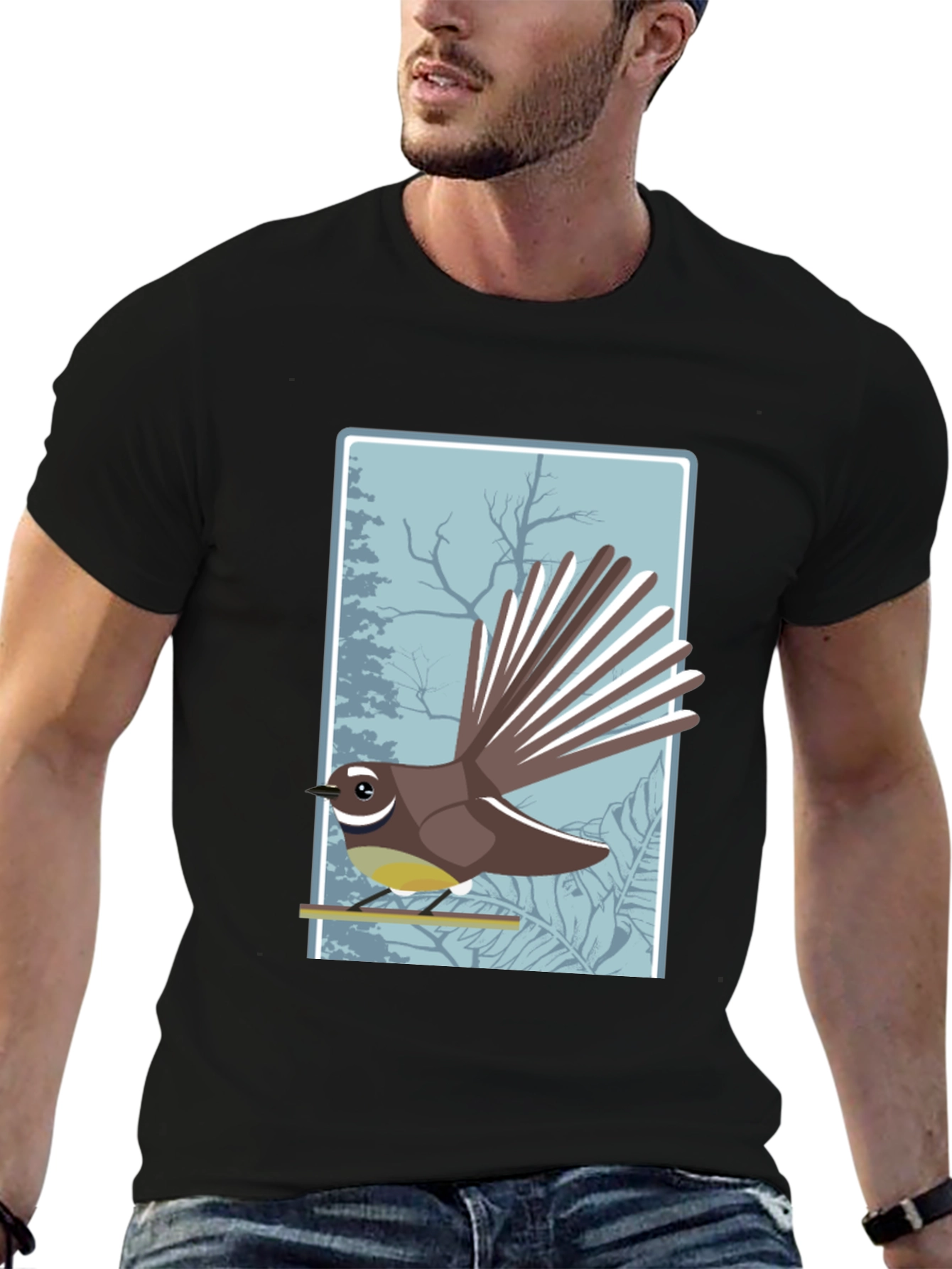 Black Fantail Bird Graphic Tee - Nature Lover Shirt view 6