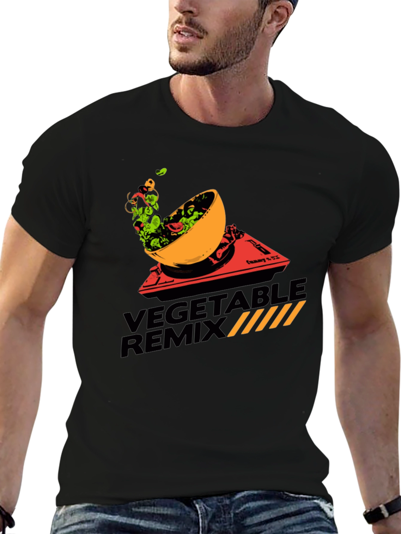 Black Vegetable Remix Graphic T-Shirt - Black Cotton Tee view 6