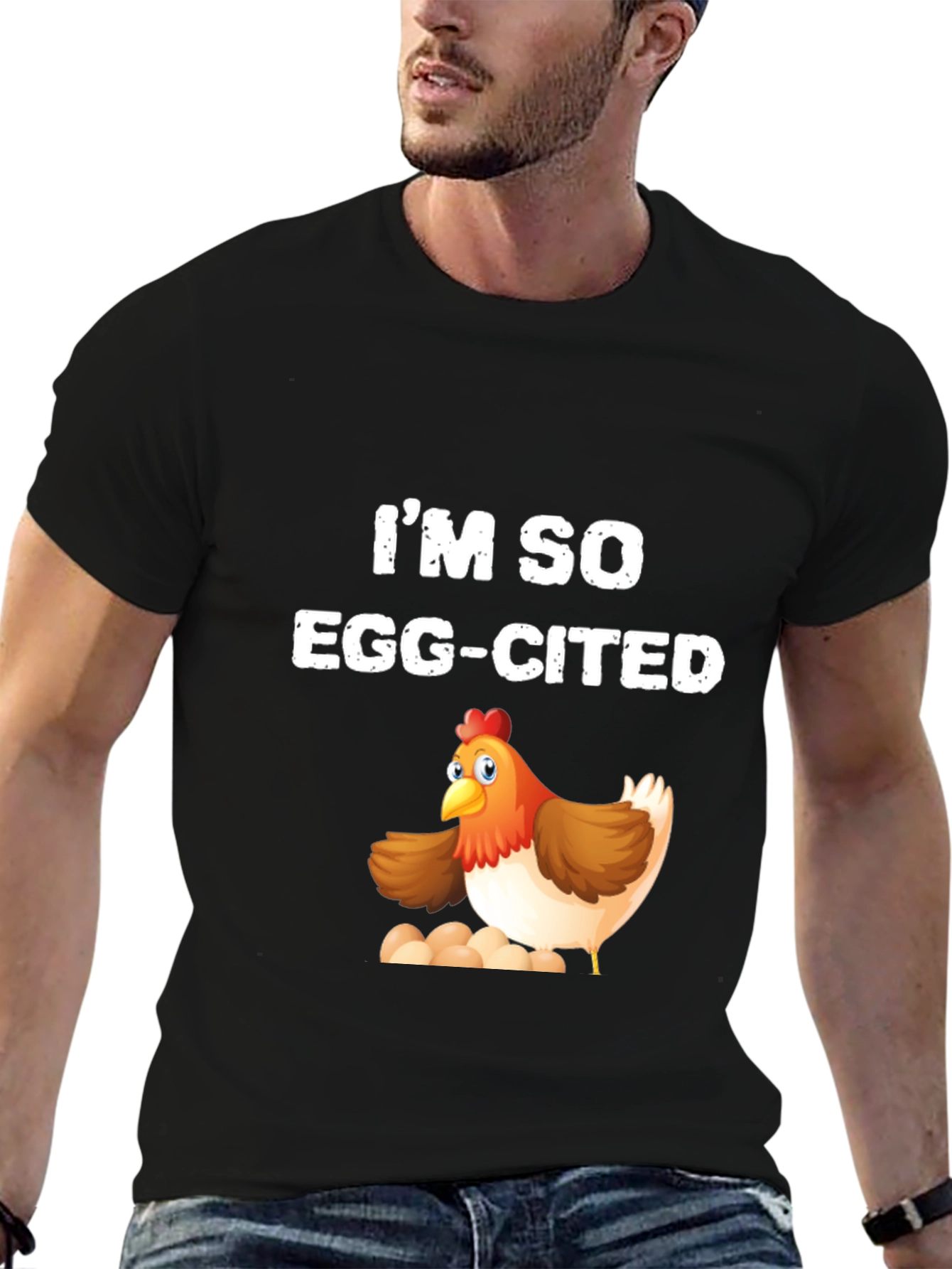 Black I'm So Egg-Cited Chicken T-Shirt view 6
