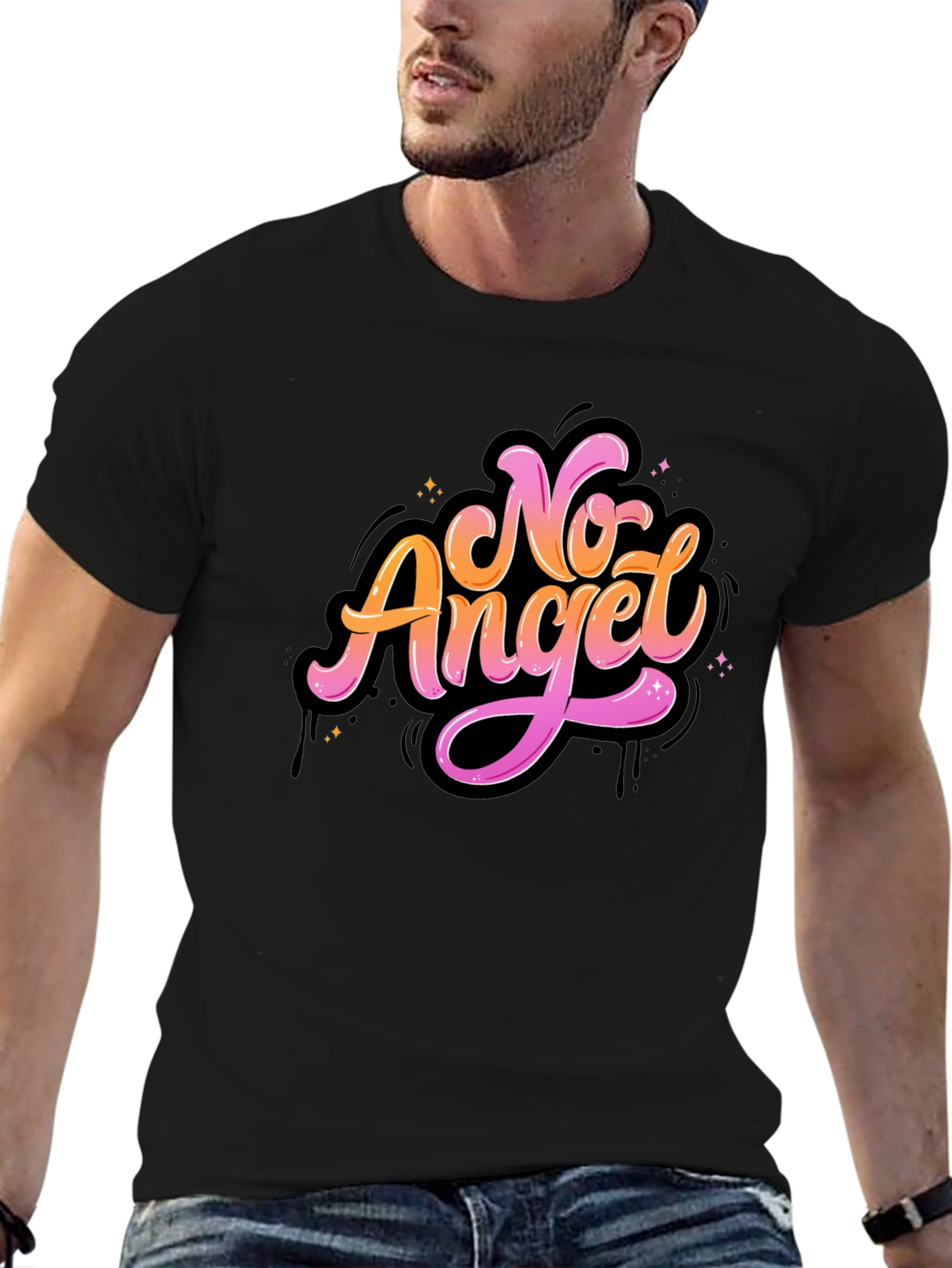 Black No Angel Graphic Tee - Stylish Black T-Shirt view 6