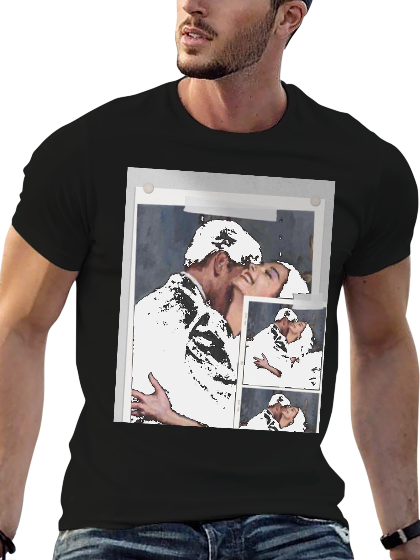 Black Abstract Kissing Couple T-Shirt view 6