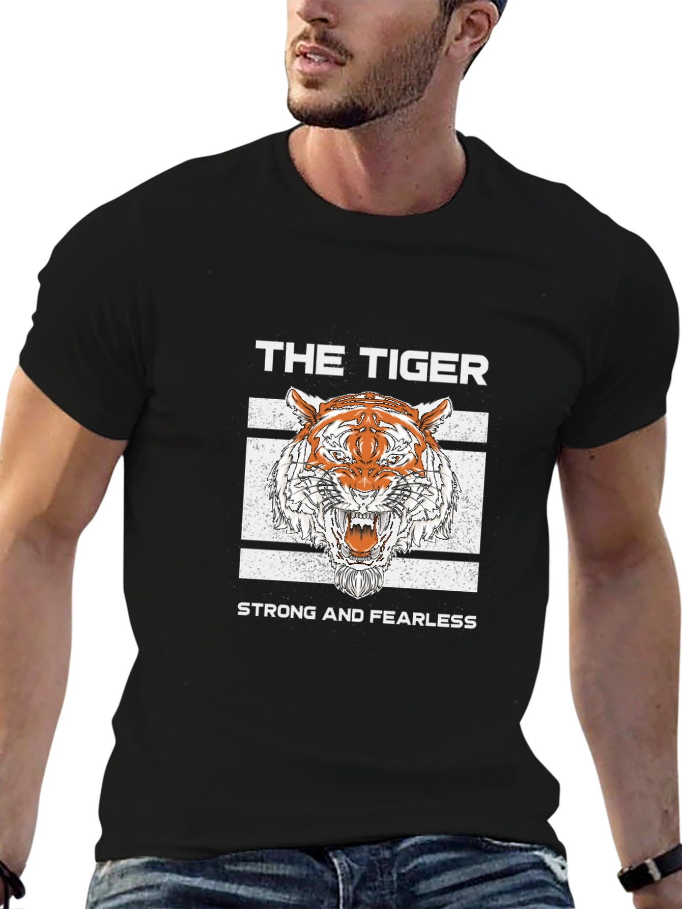 Black The Tiger T-Shirt - Strong and Fearless Graphic Tee view 6