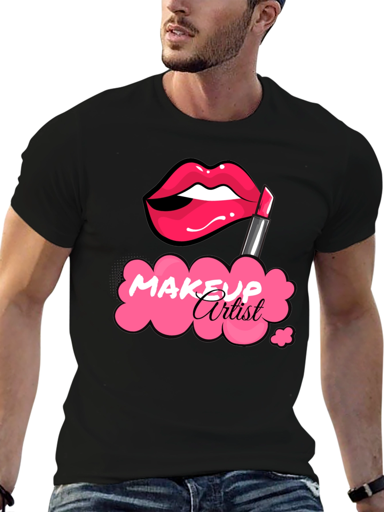 Black Makeup Artist T-Shirt - Lipstick Graphic Tee view 6