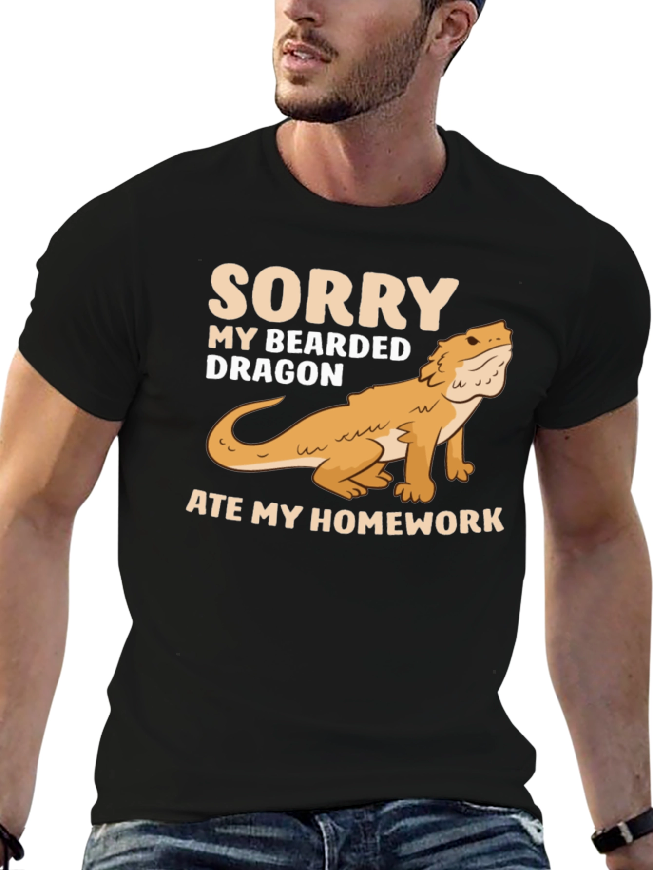 Black Bearded Dragon Ate My Homework Black T-Shirt view 6