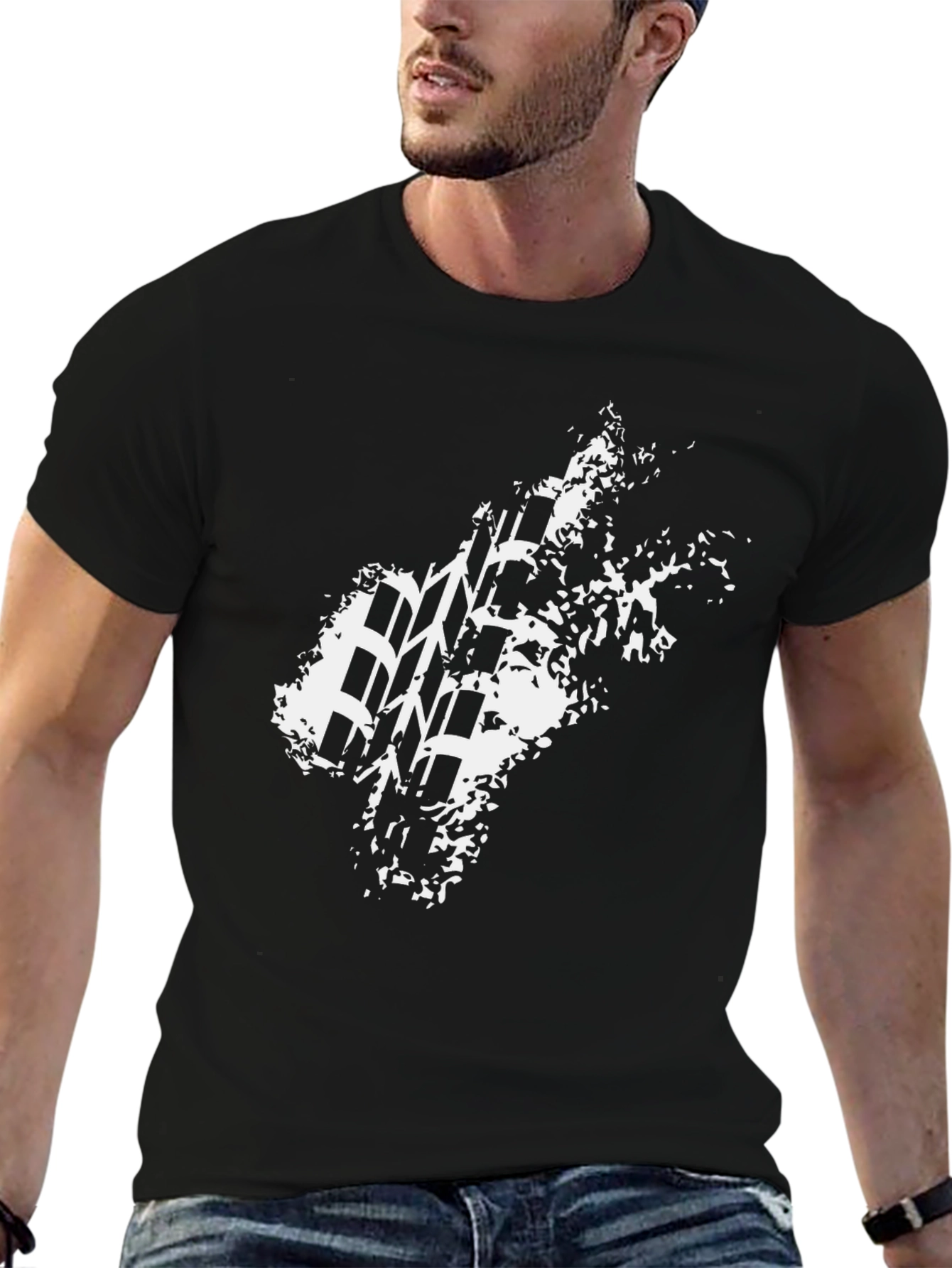 Black Men's Black T-Shirt with Tire Track Graphic view 6