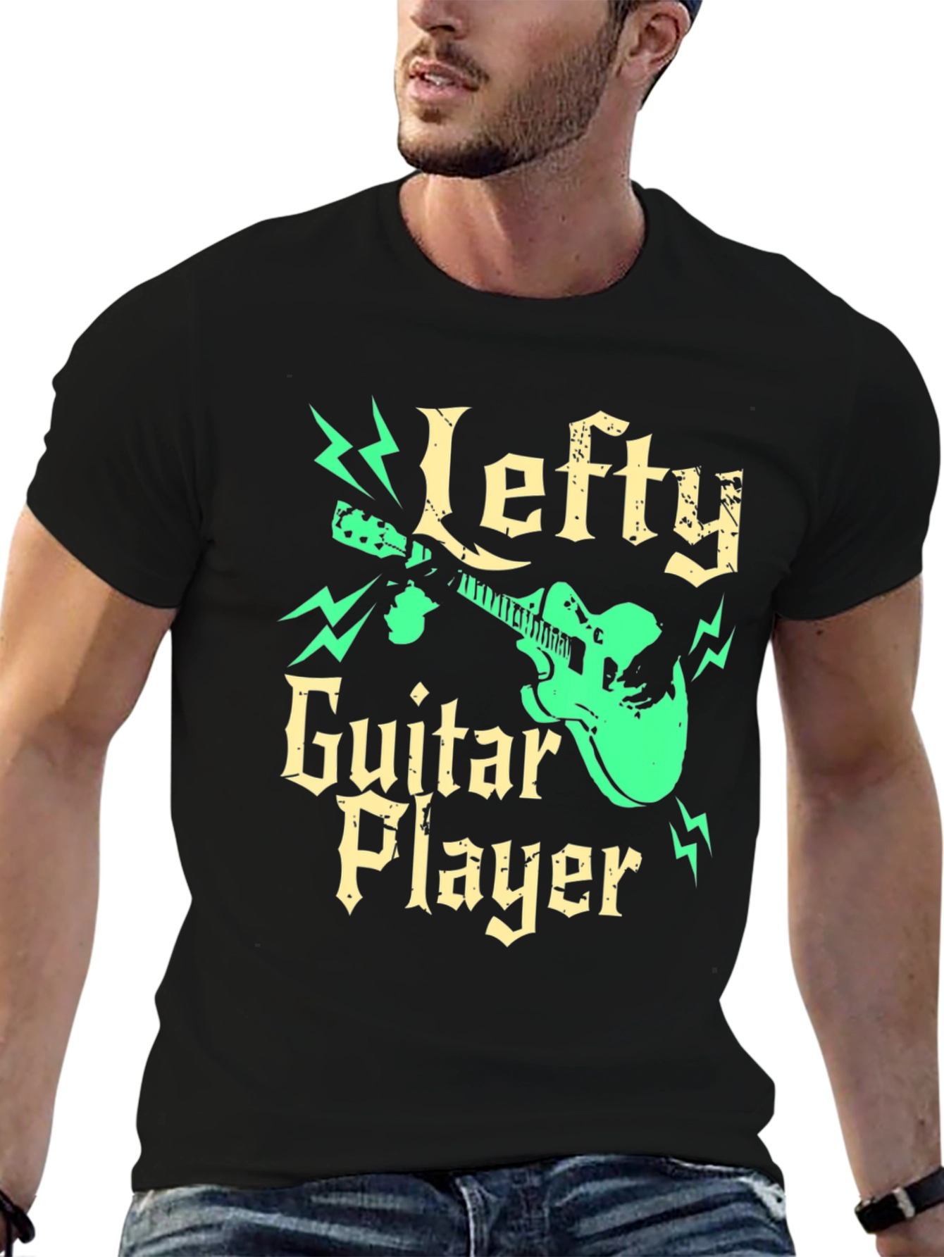 Black Lefty Guitar Player Black Graphic Tee view 6