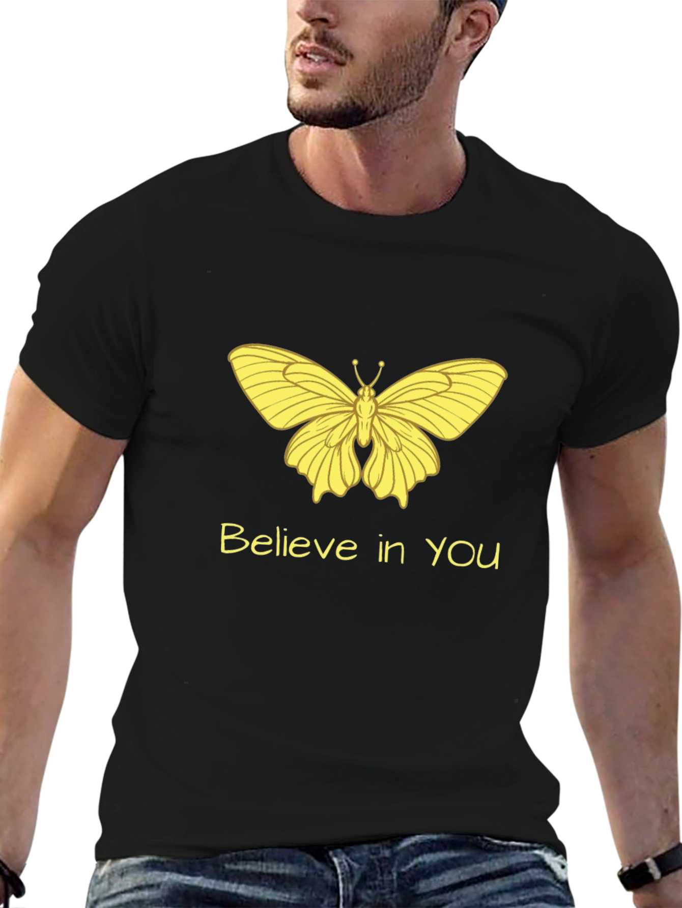 Black Believe Butterfly T-Shirt - Stylish and Motivational view 6