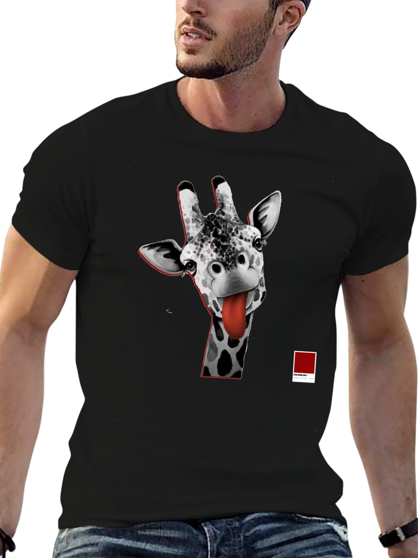 Black Giraffe Tongue T-Shirt - Funny Graphic Tee view 6