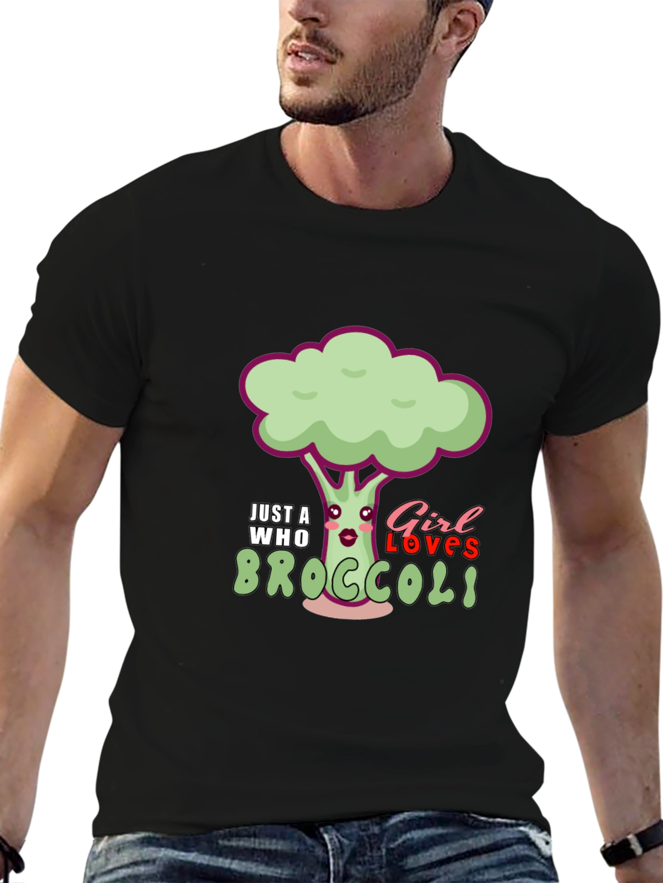 Black Just A Girl Who Loves Broccoli T-Shirt view 6