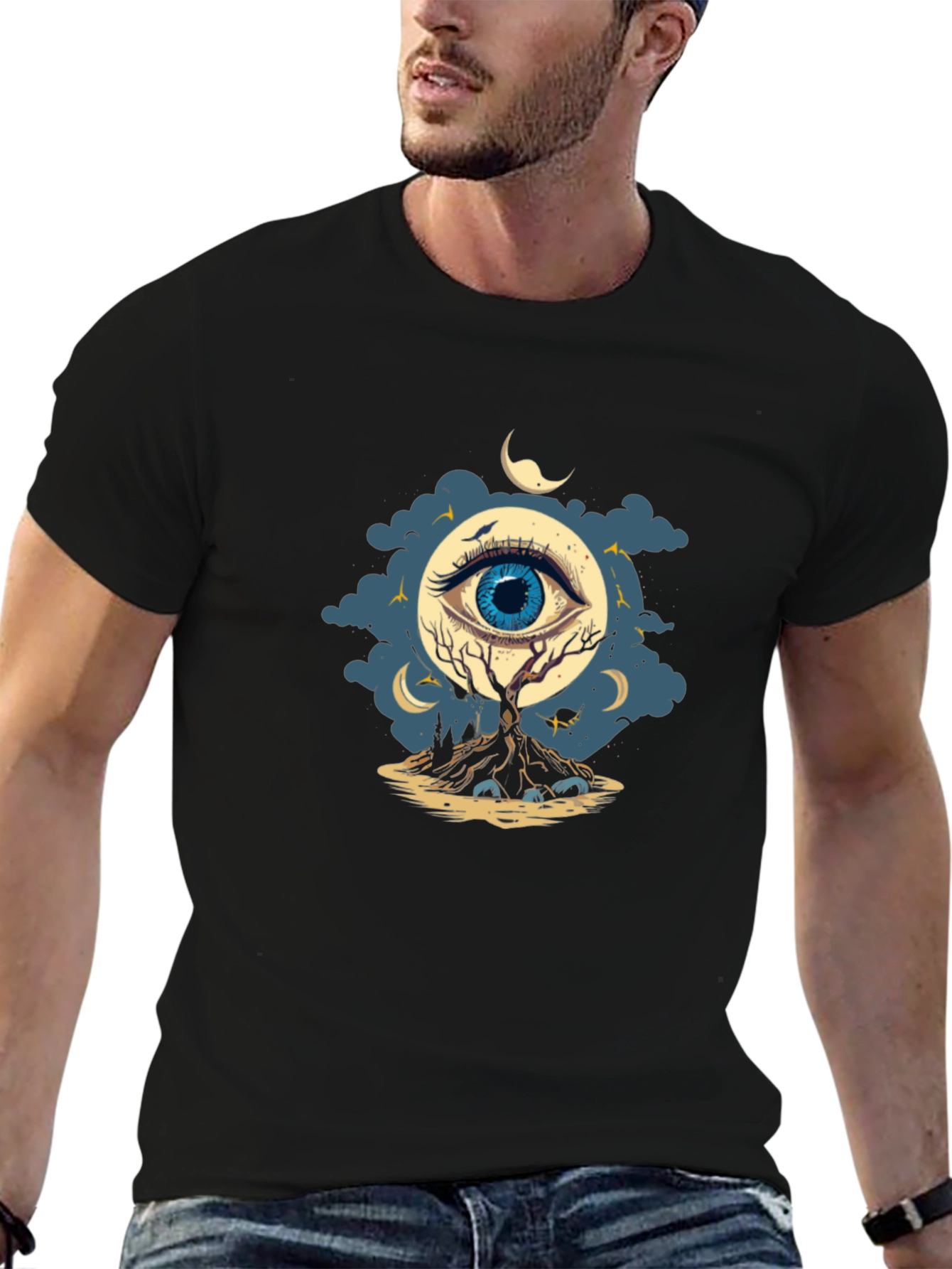 Black Eye of the Night Graphic T-Shirt - Black view 6