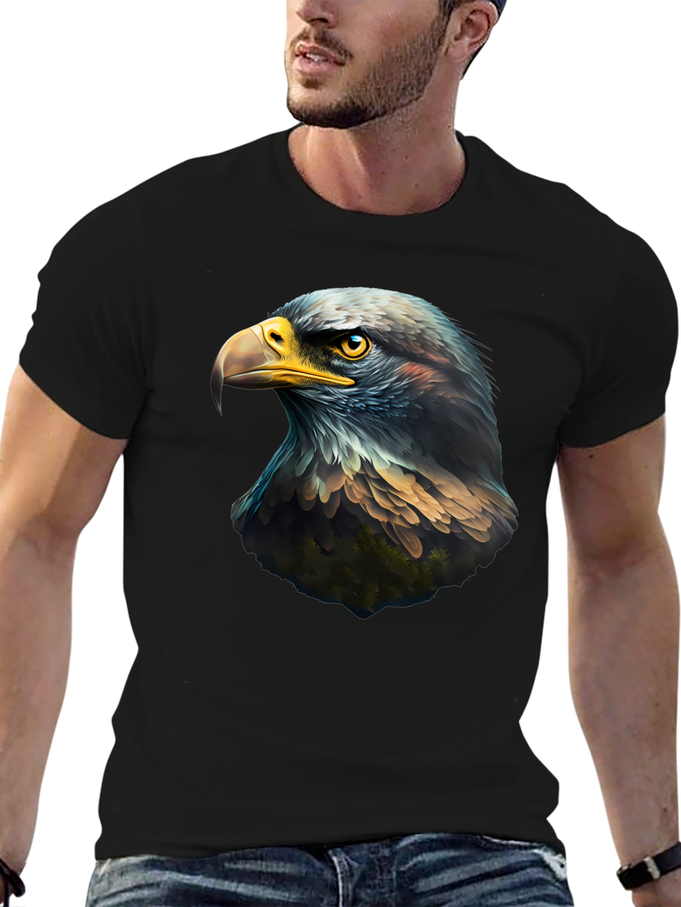 Black Eagle Head Graphic Black T-Shirt view 6
