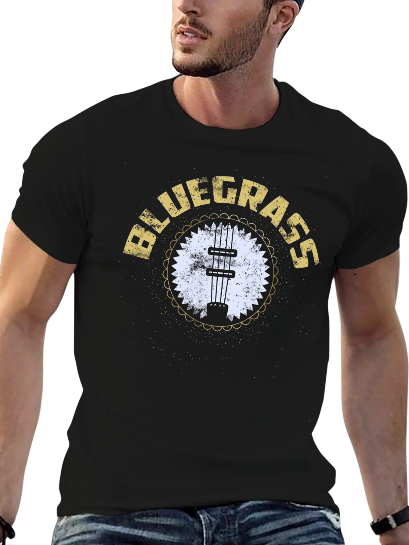 Black Bluegrass Mandolin Black T-Shirt view 6