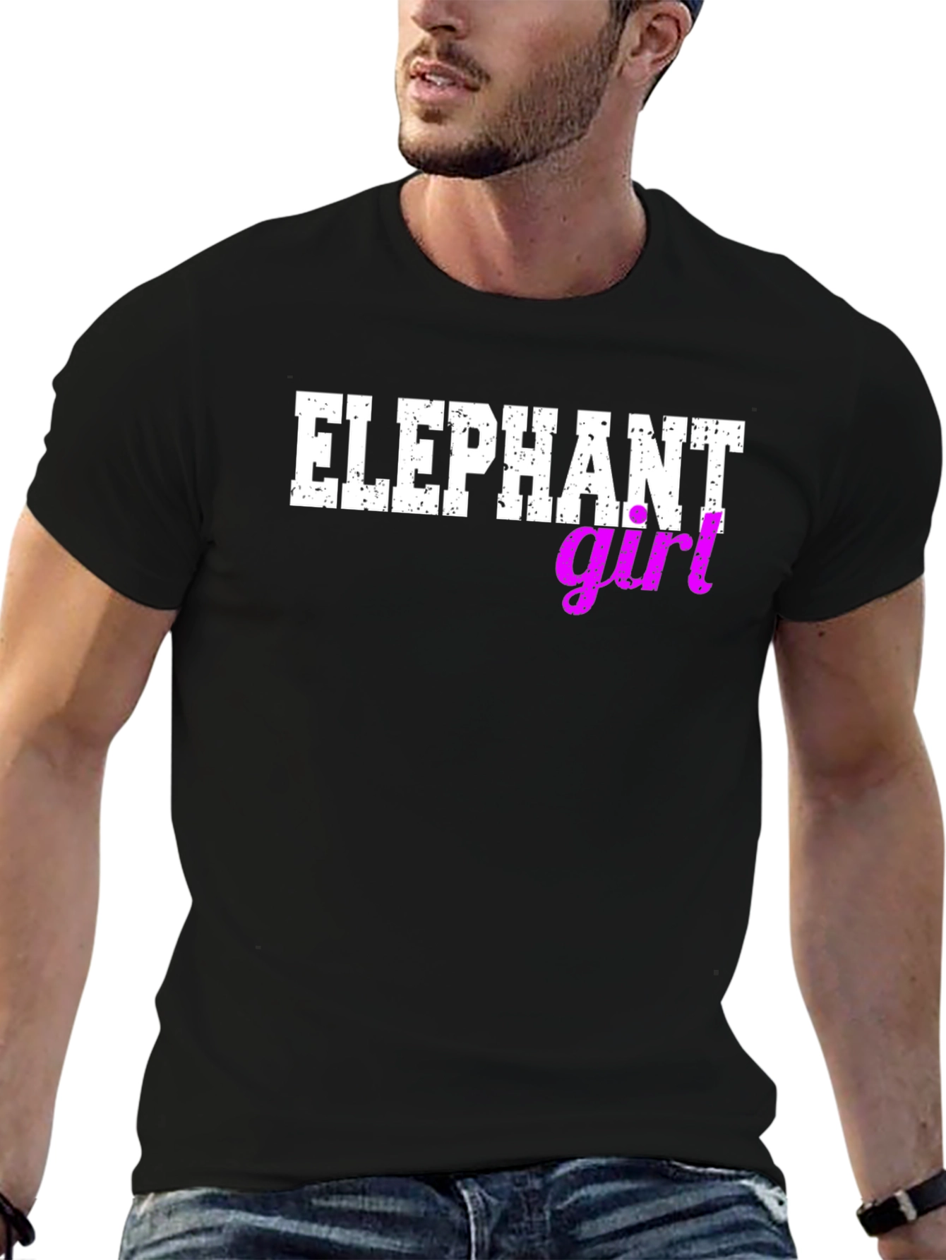 Black Elephant Girl Graphic Tee - Novelty Print Black T-Shirt view 6