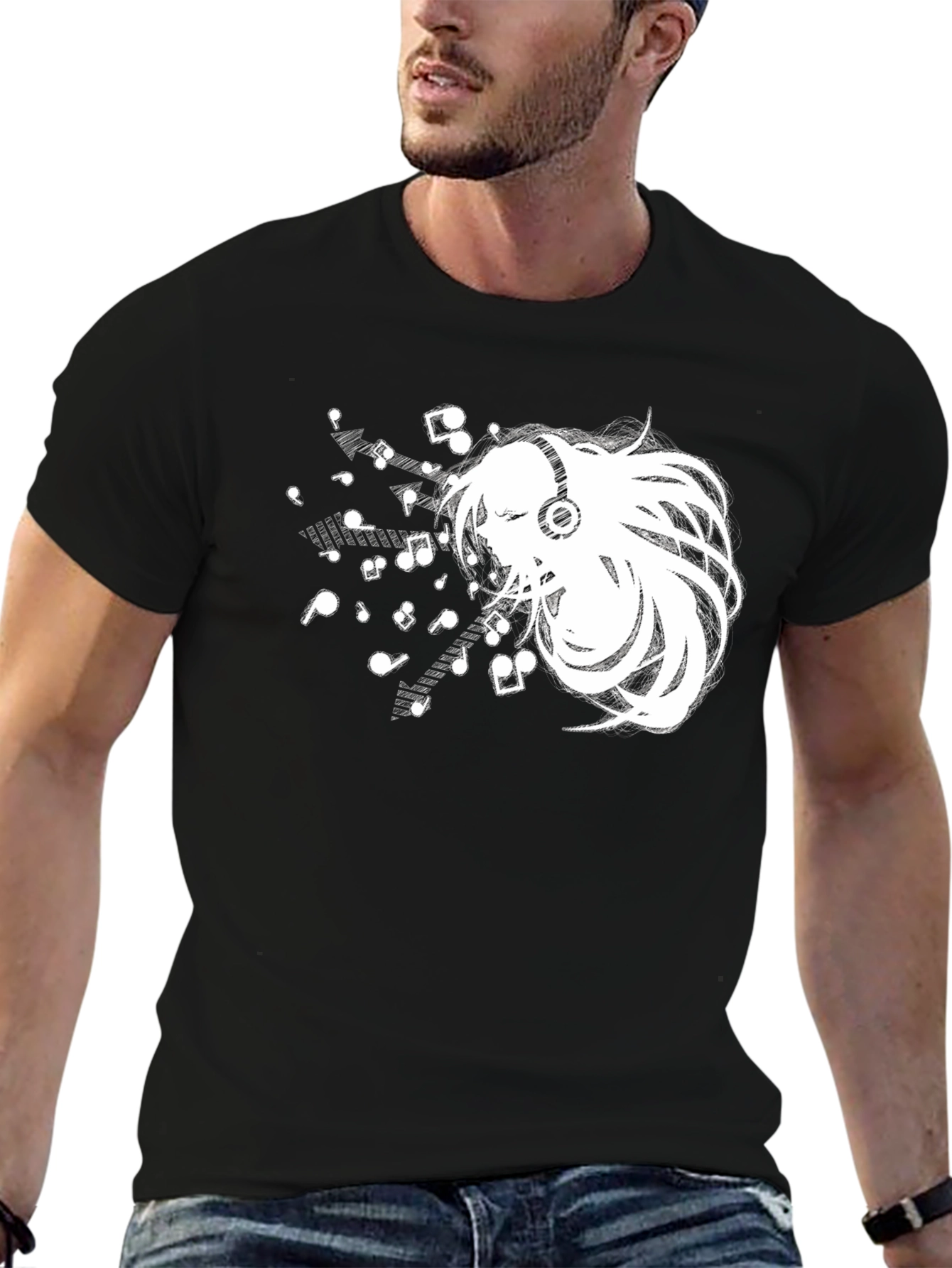 Black Anime Music Lover Black T-Shirt view 6